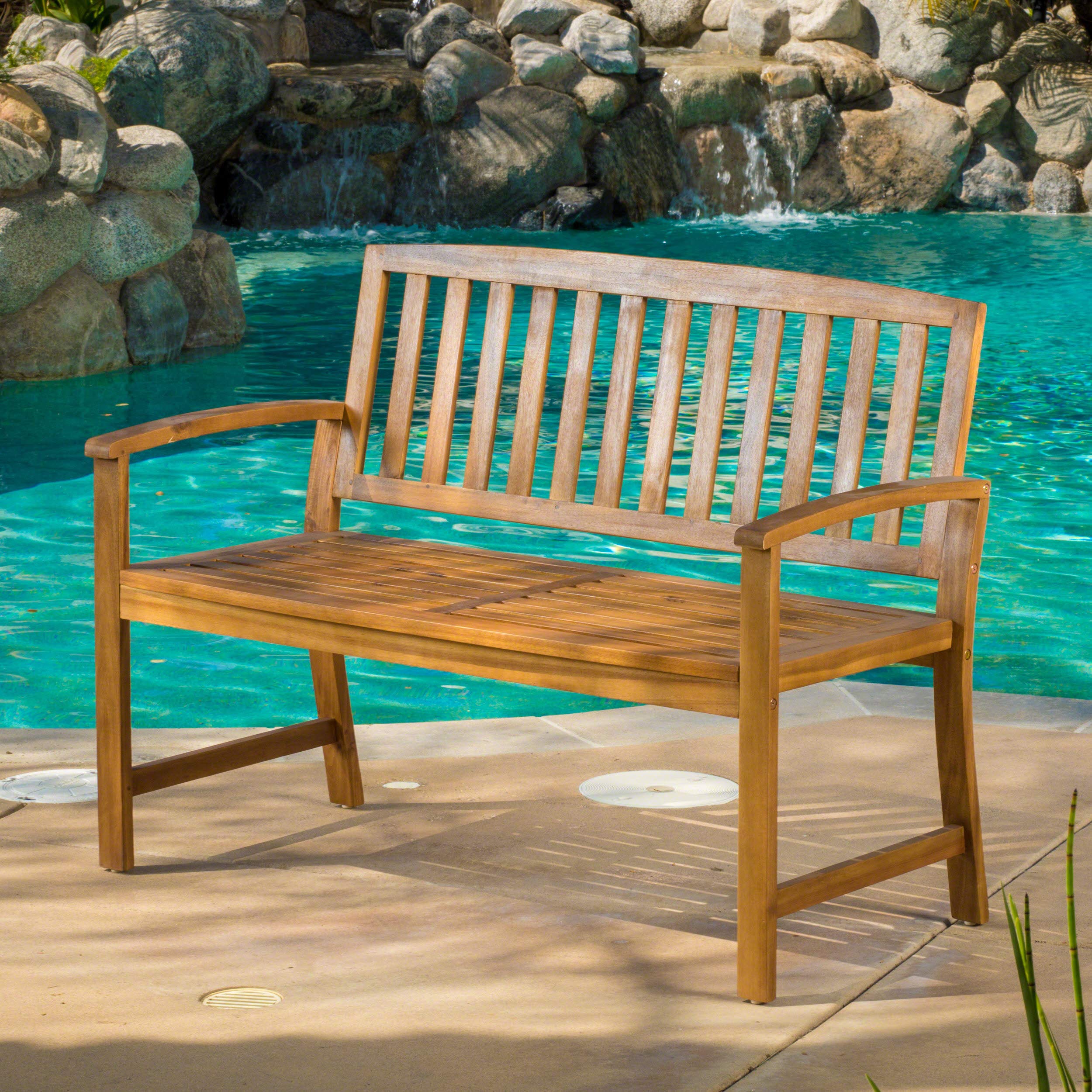 Loja Acacia Bench, Teak Finish