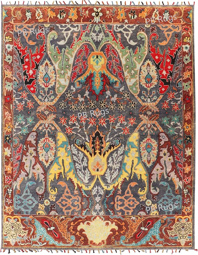 William Morris Old Ikat Elegant Design Grey Handmade Traditional Oriental