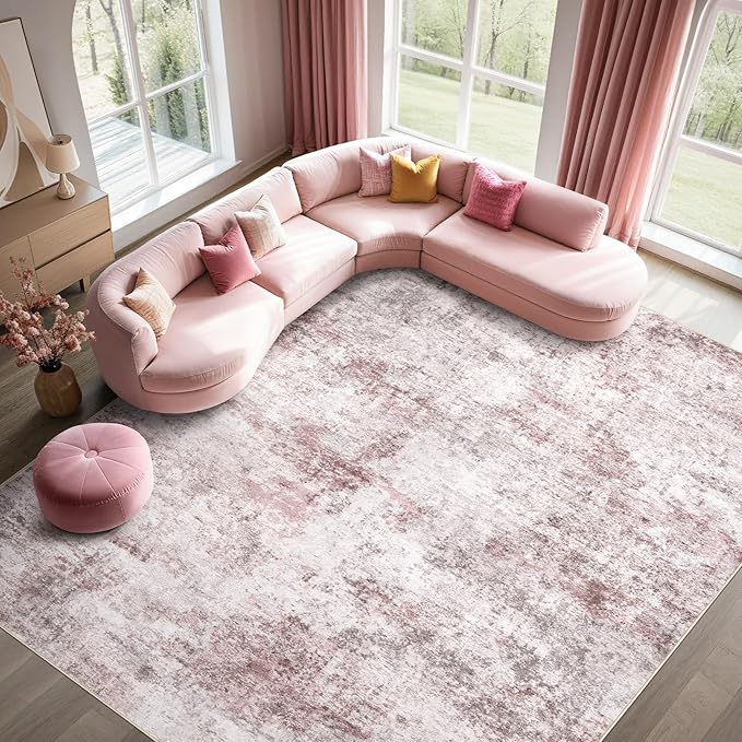 9x12 Area Rug Living Room Rugs - Washable Neutral Modern Abstract Soft Thin Large Rug