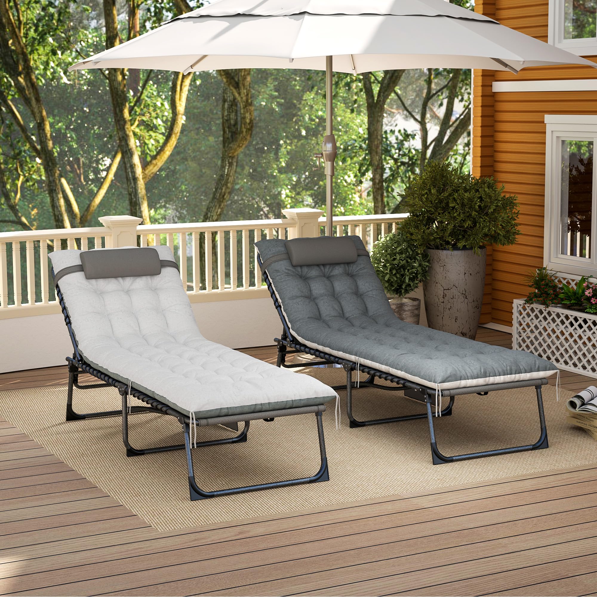 Chaise Lounge Chair Outdoor Set of 2, 5-Position Adjustable Outdoor Pool Lounge Chairs