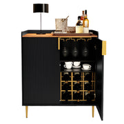 Coffee Bar Cabinet with Wine Racks, Green Liquor Cabinet with Fluted Texture