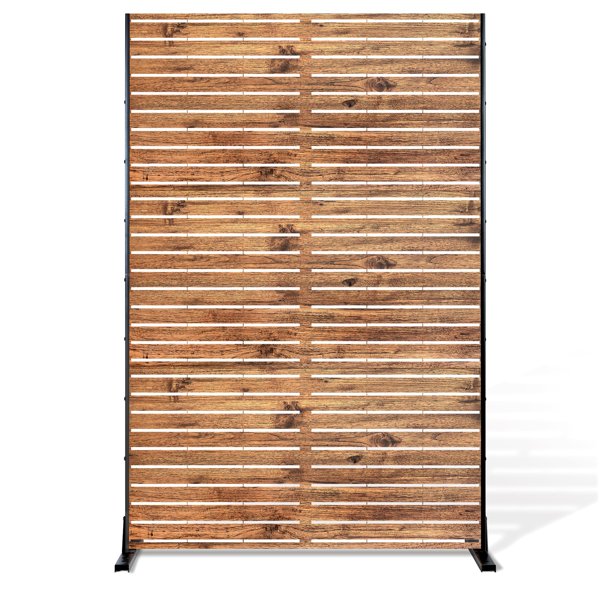 Metal Privacy Screen Outdoor 72" H×47" W Natural Wood Brown Patio Privacy Screen