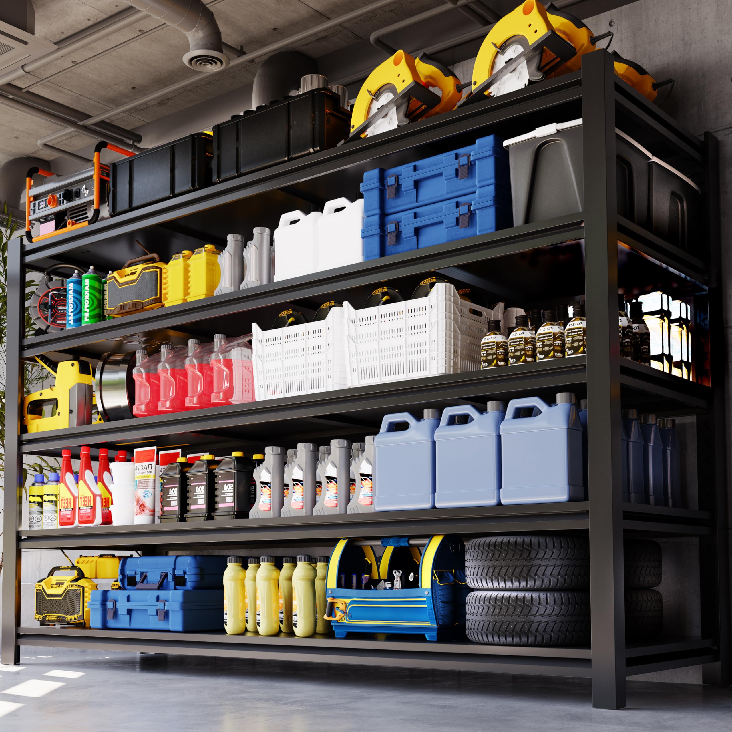72''H/59''W Heavy Duty Garage Shelving,5 Tier Metal Industrial Storage Shelves Units