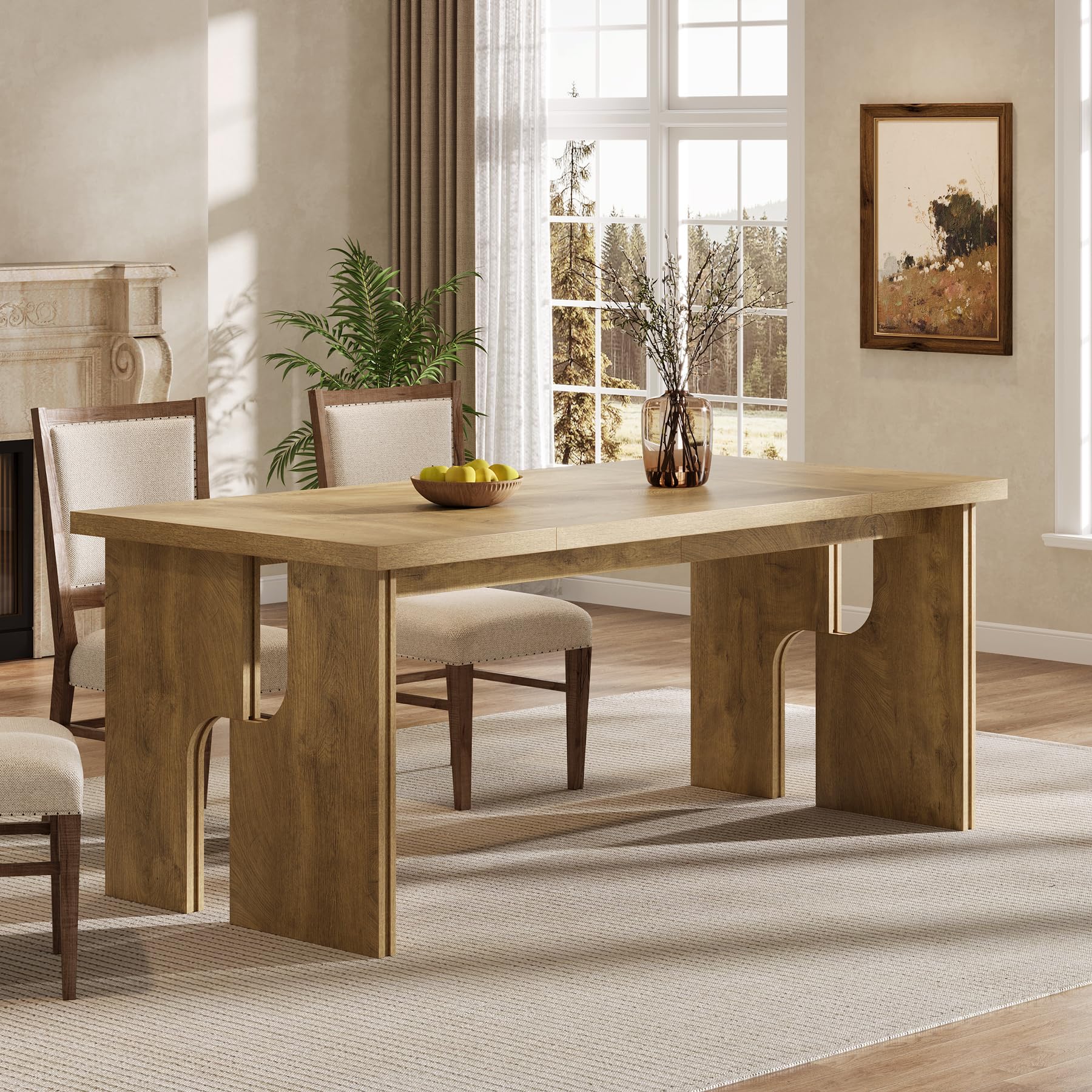 63-Inch Dining Table for 4-6 People, Farmhouse Kitchen Table with Unique Legs