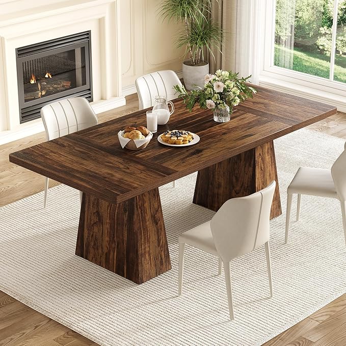 Dining Table for 6 People, Wooden Table, Rectangle Furniture with Heavy Duty Legs