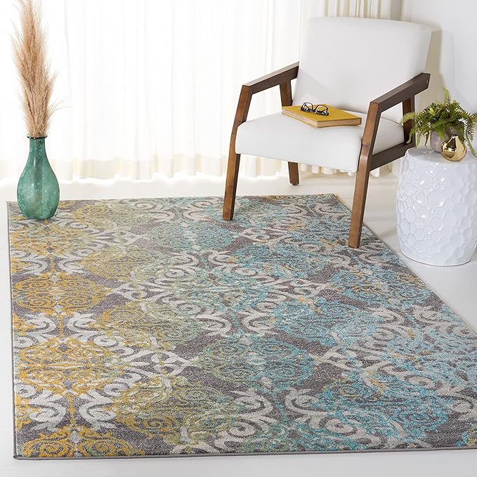 Evoke Collection 8' x 10' Royal / Light Blue EVK230A Medallion Damask Non-Shedding