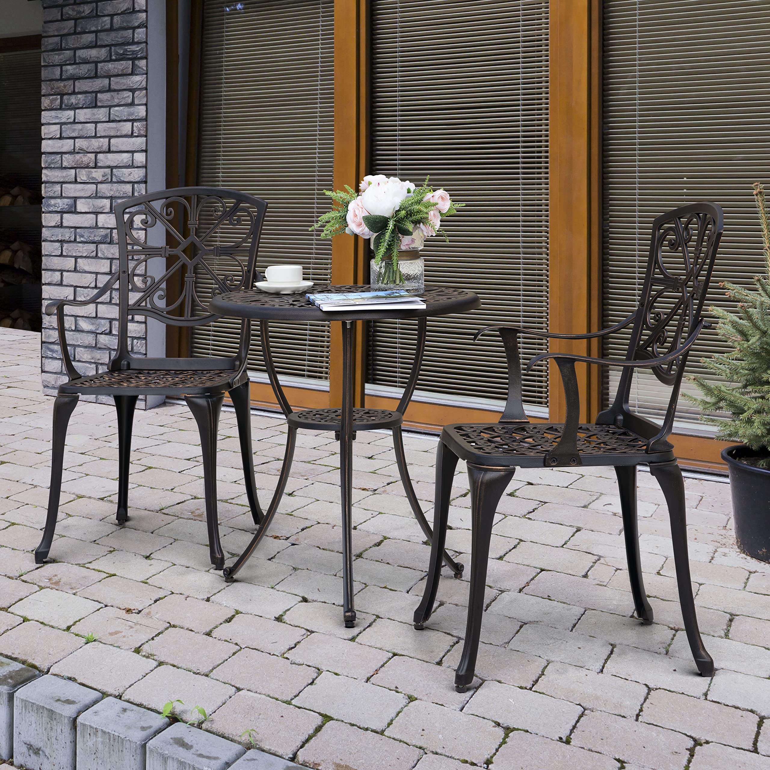 3 Piece Outdoor Bistro Set Cast Aluminum Patio Set Bistro Table Set Rustproof Patio Table