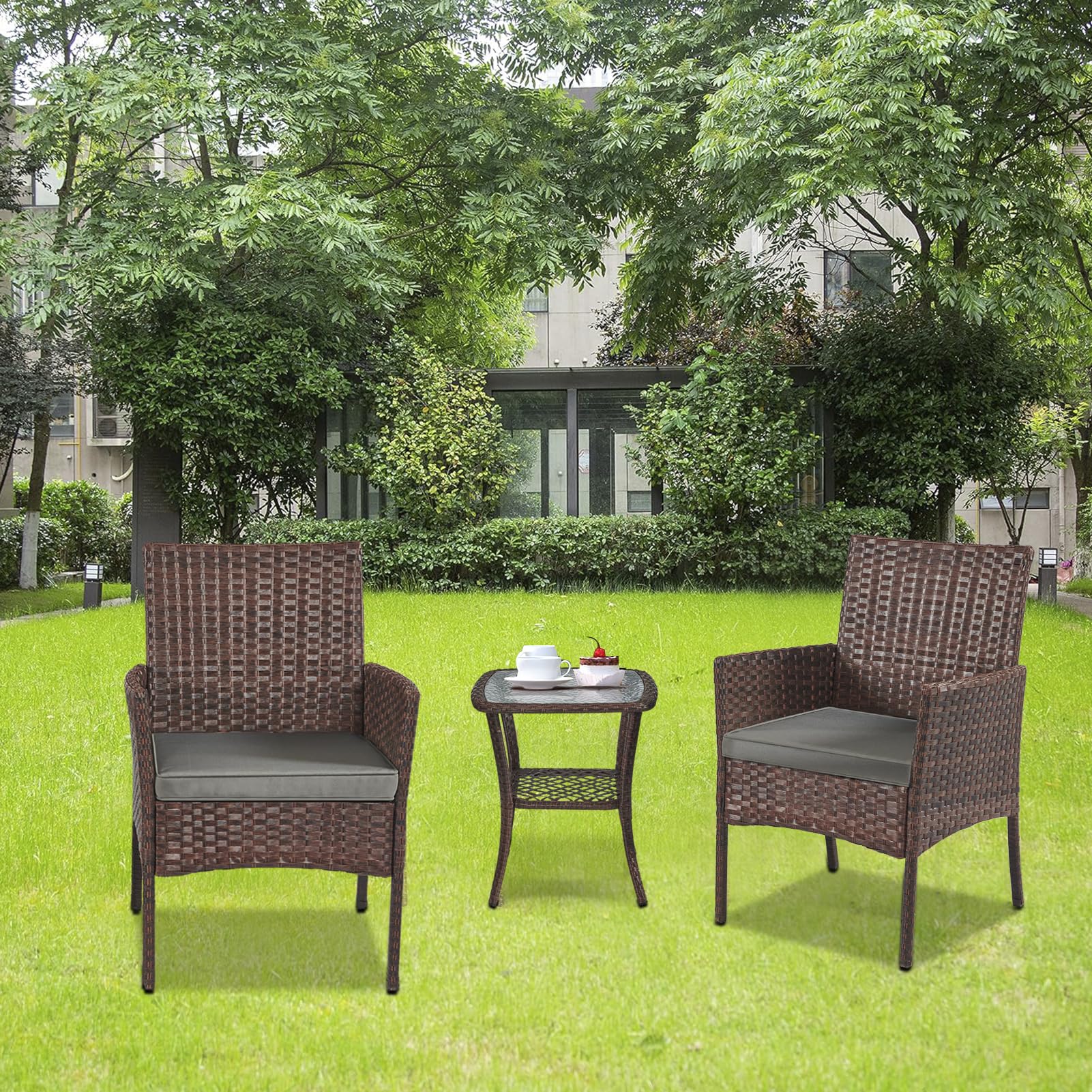 Garden Furniture Set 3 Pieces Patio Rattan Wicker Chairs,Patio Porch Outdoor Furniture Set