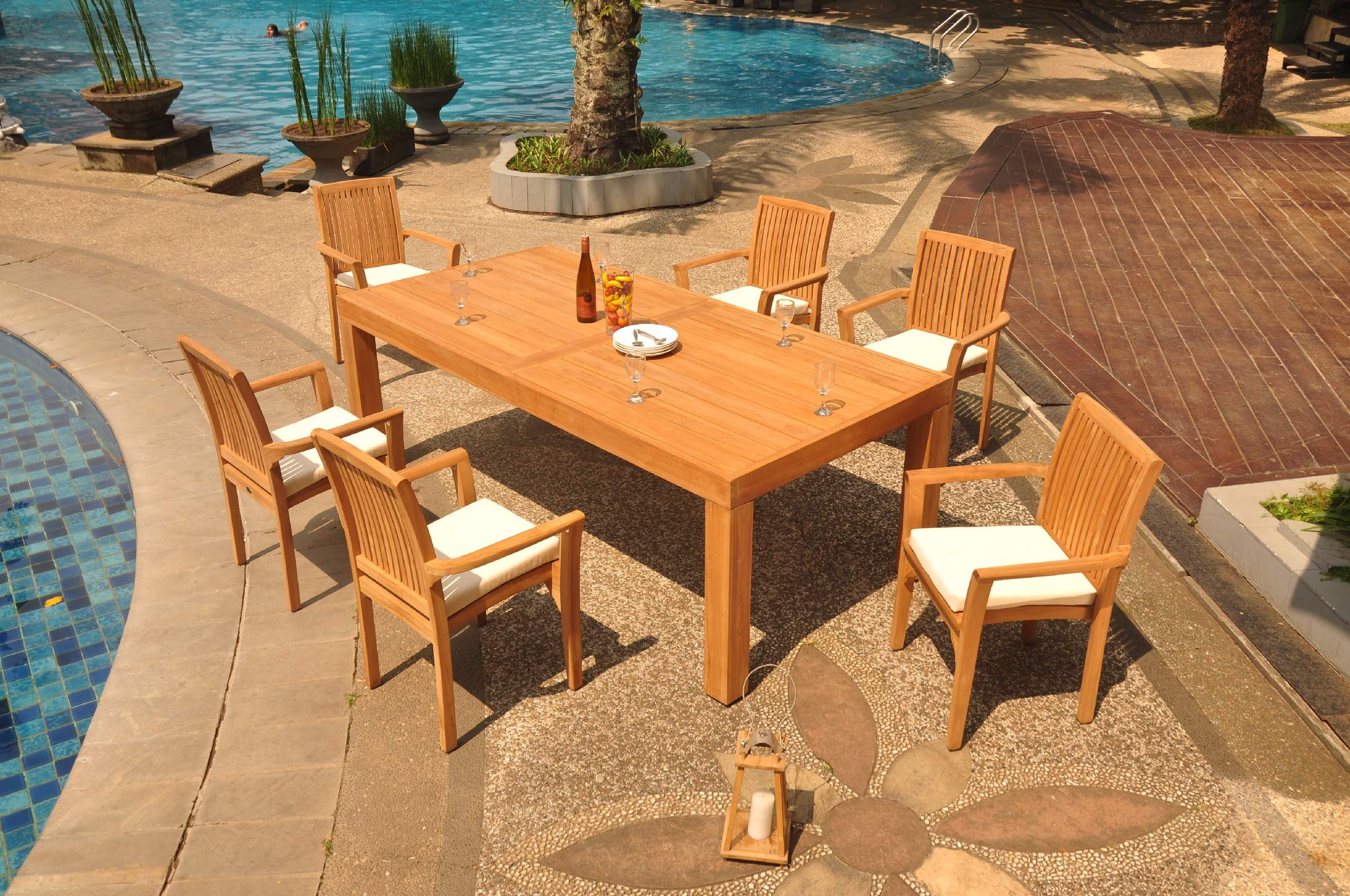 6 Seats 7 Pcs Grade-A Teak Wood Dining Set: 86" Canberra Rectangle
