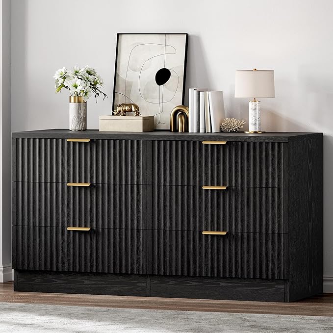 6-Drawer Dressers, Chest of Drawers with Fluted Panel, Wide Versatile Storage Dresser