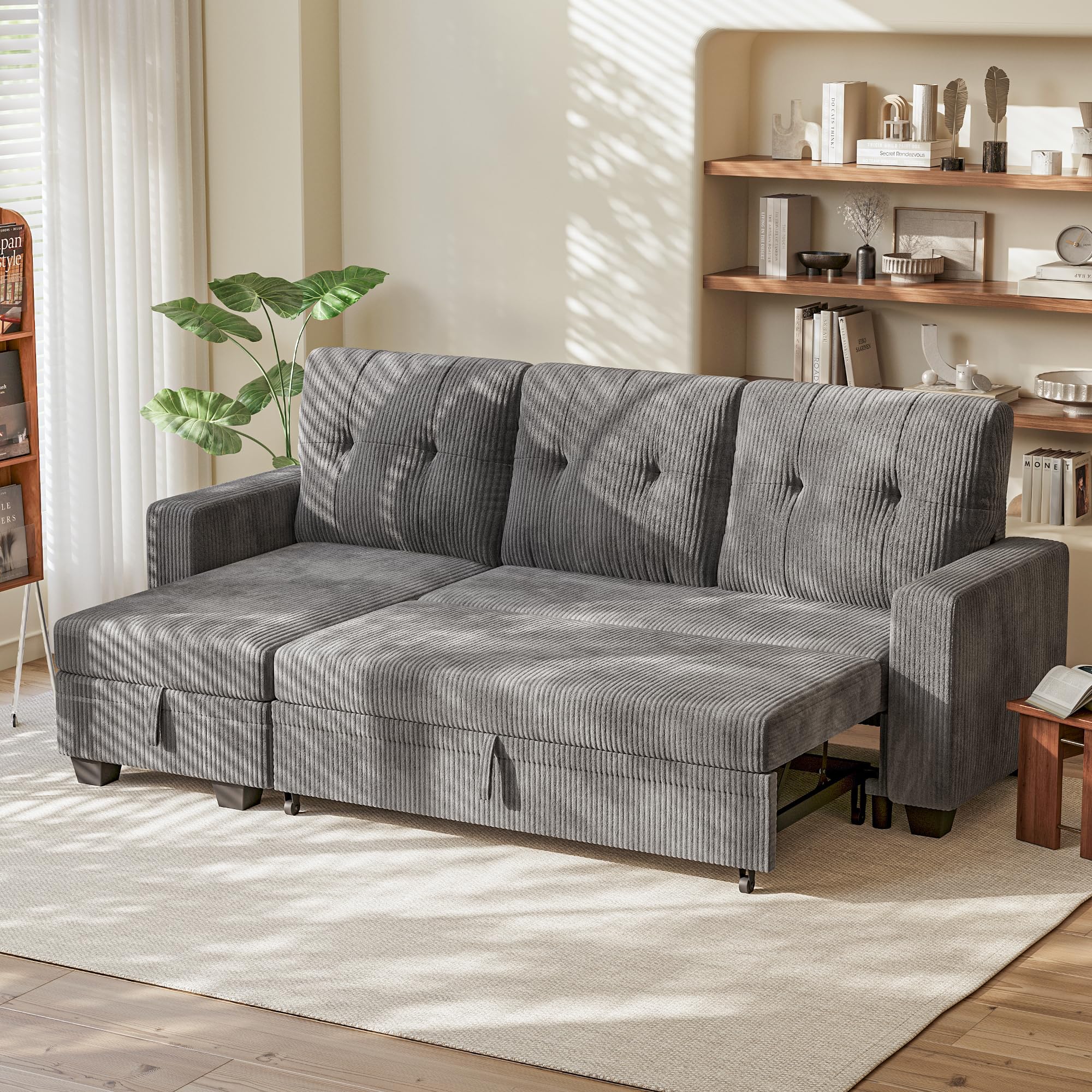Sleeper Sofa Bed, Couch with Pullout Bed and Reversible Storage Chaise