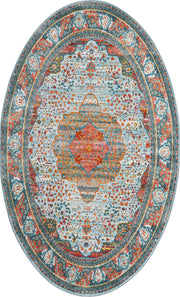 Baracoa Collection Area Rug - Malecon (5' 1" x 8' Oval, Light Blue/ Orange)