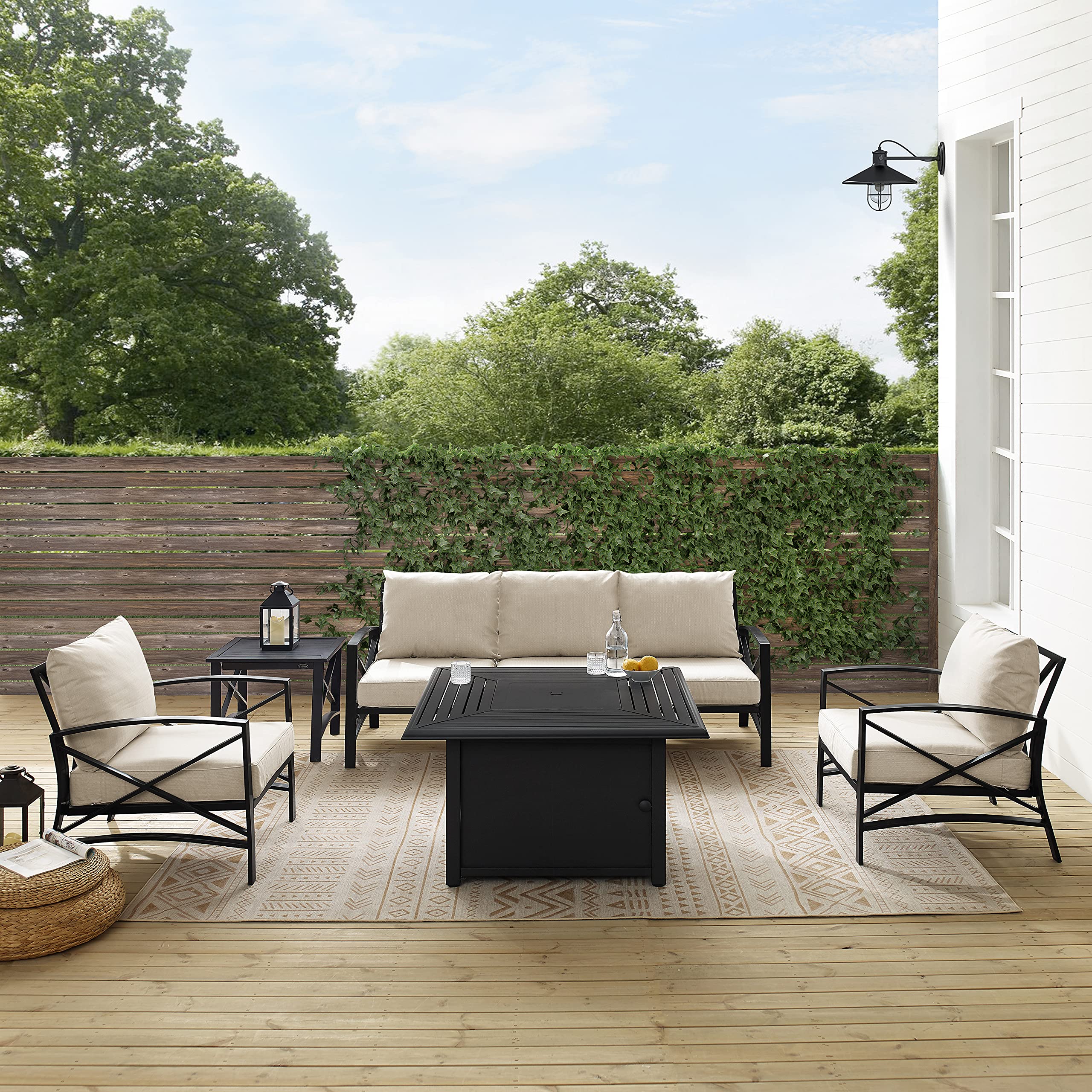 Kaplan 5-Piece Outdoor Sofa Patio Furniture Set with Propane Gas Fire Pit Table