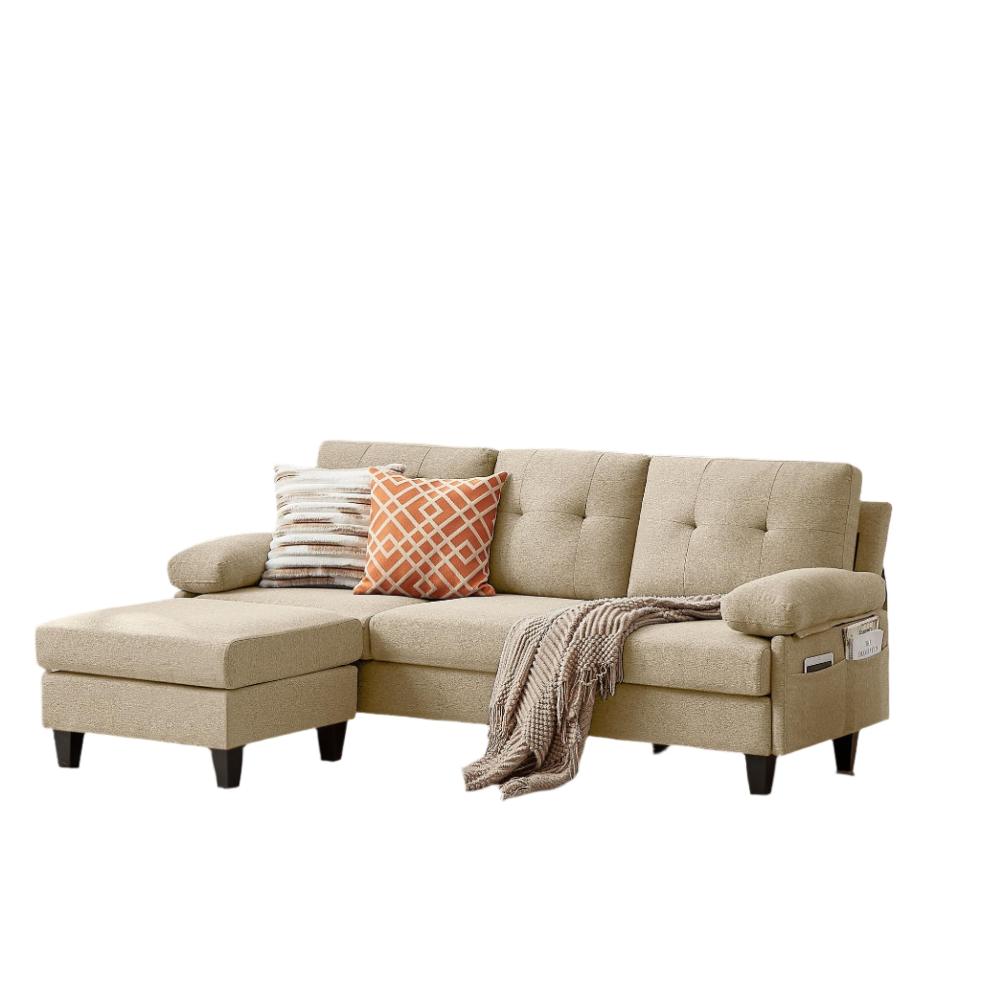 86" Convertible Sectional Sofa, Deep 3-Seat L Shaped Sectional Couch with Ottoman