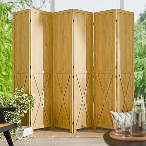 Wood Room Divider, 6 Panel 66.9 Inch Privacy Screen
