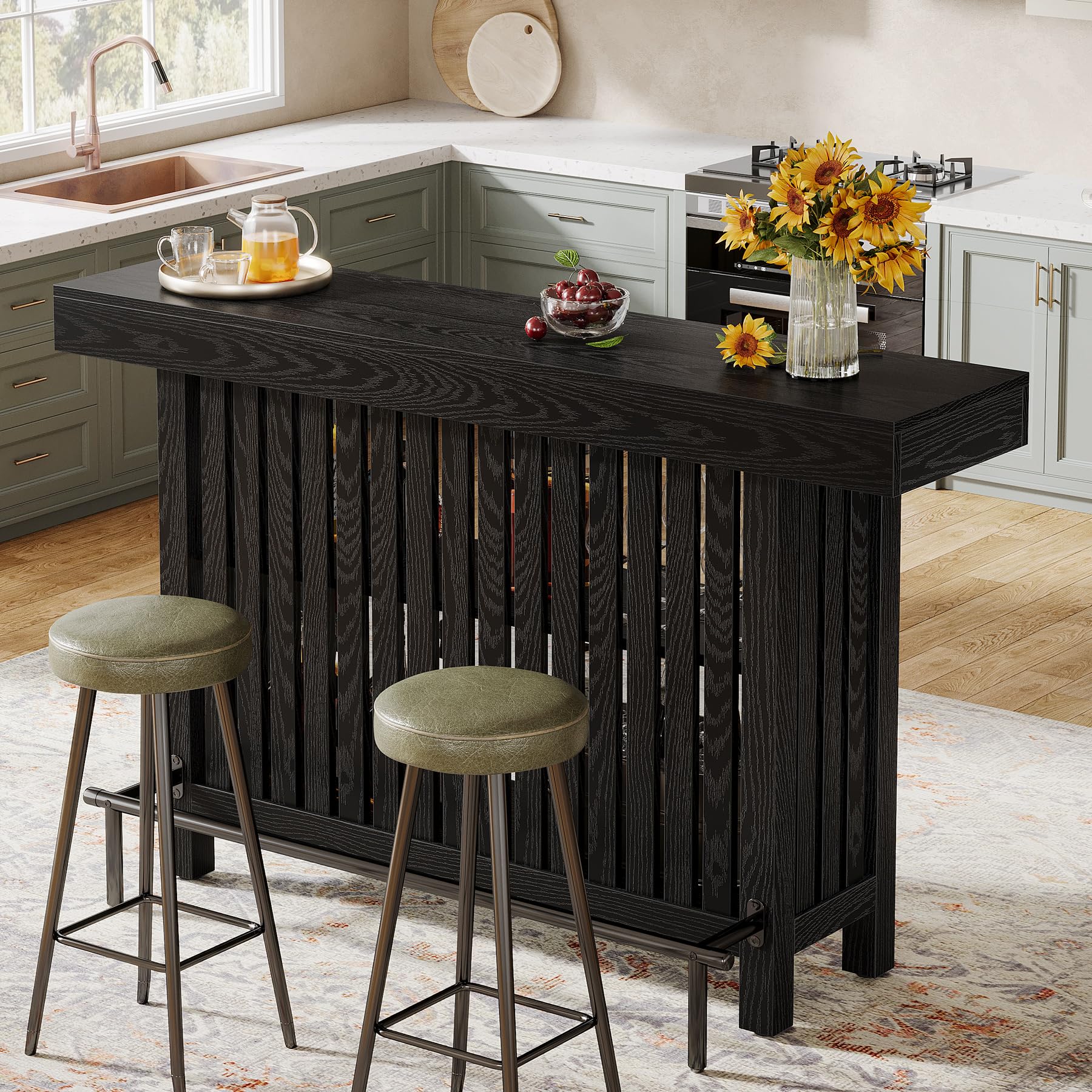 63-Inch Large Home Bar Unit, 2-Tier Mini Bar Table Height Pub Table with Footrest
