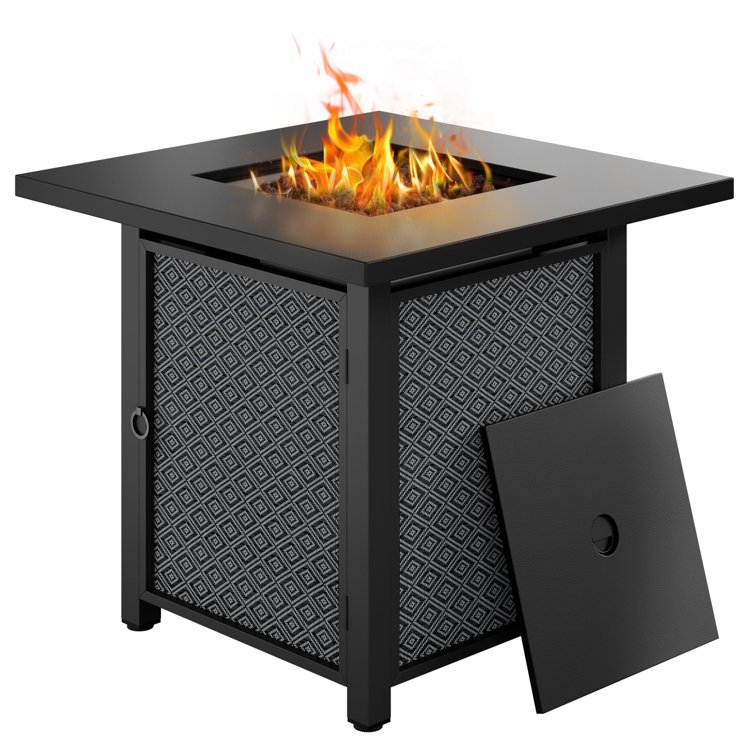 28" Propane Fire Pit Table with Rain Cover, Diamond Pattern, for Balcony