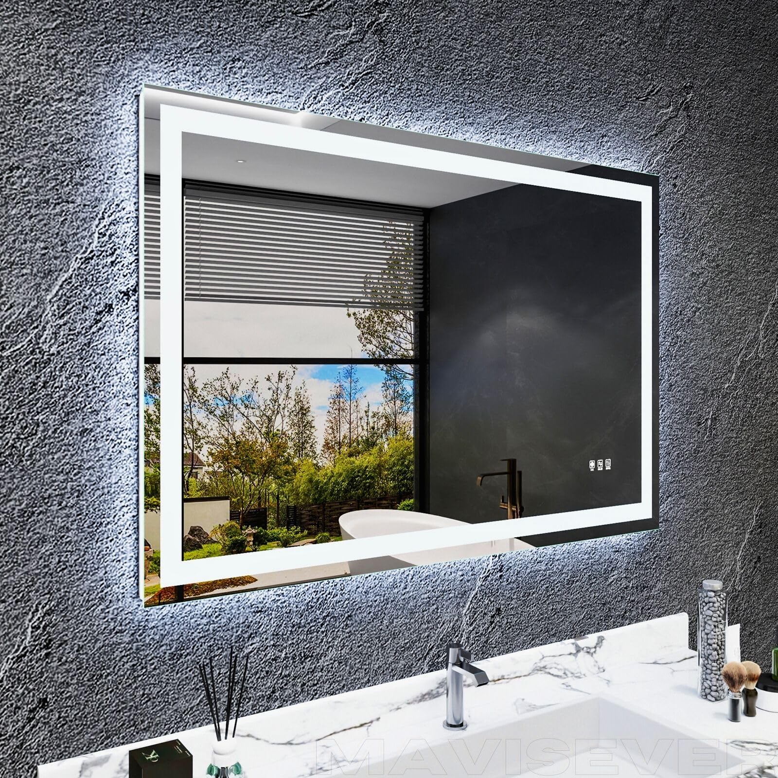 LED Bathroom Mirror 48"x 30", Front Lit and Backlit LED Mirror with Lights
