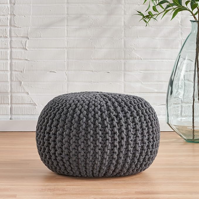 GDFStudio Poona Handcrafted Modern Cotton Pouf, Yellow 20 *20 *14