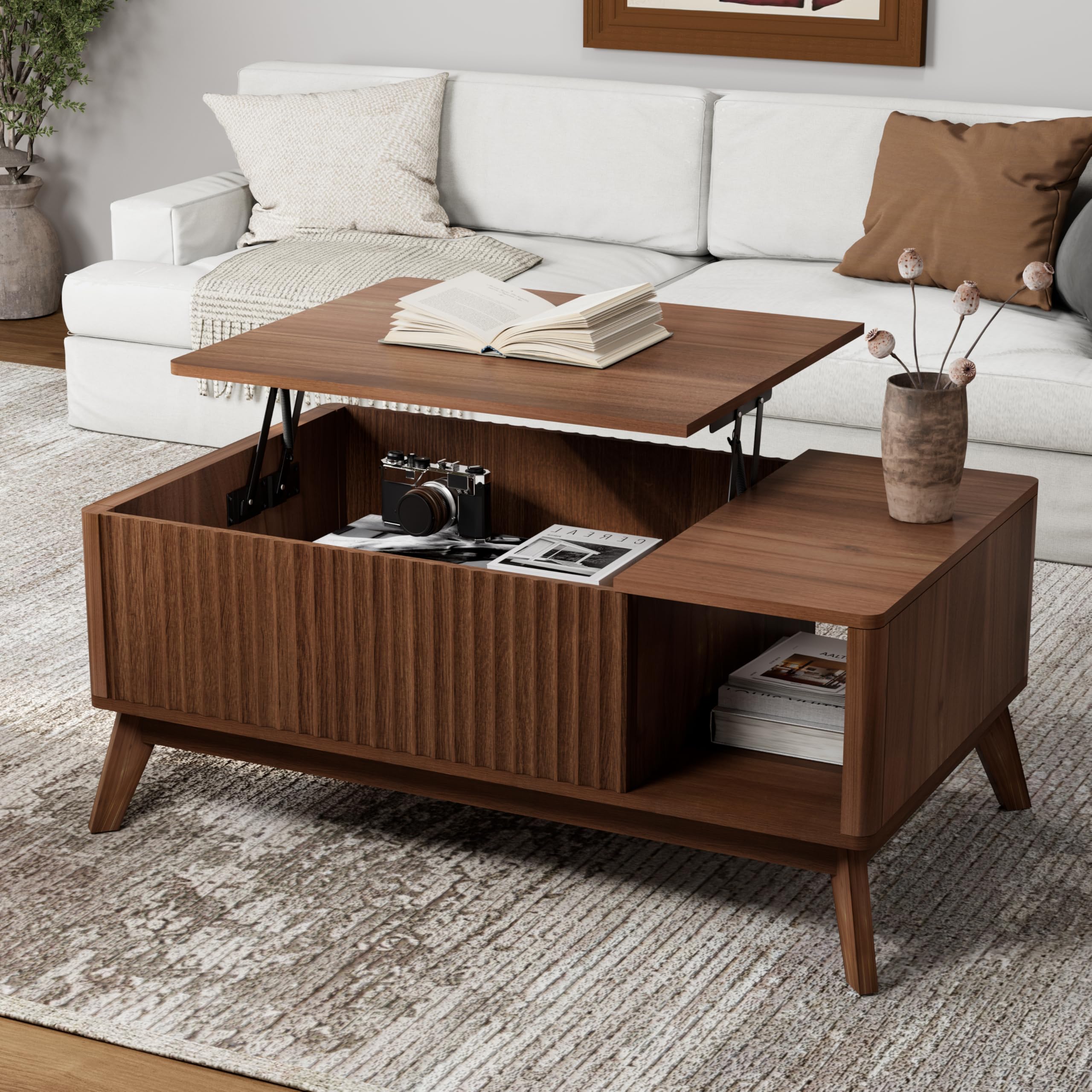 Lift Top Coffee Table with Storage,Mid Century Modern Coffee Table, Farmhouse