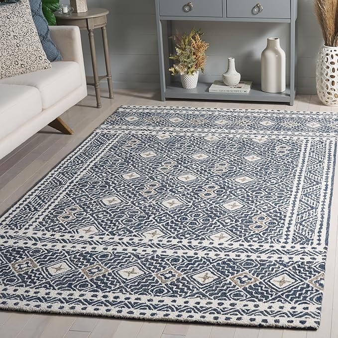 Micro-Loop Collection Area Rug - 5' x 8', Green & Ivory, Handmade Wool