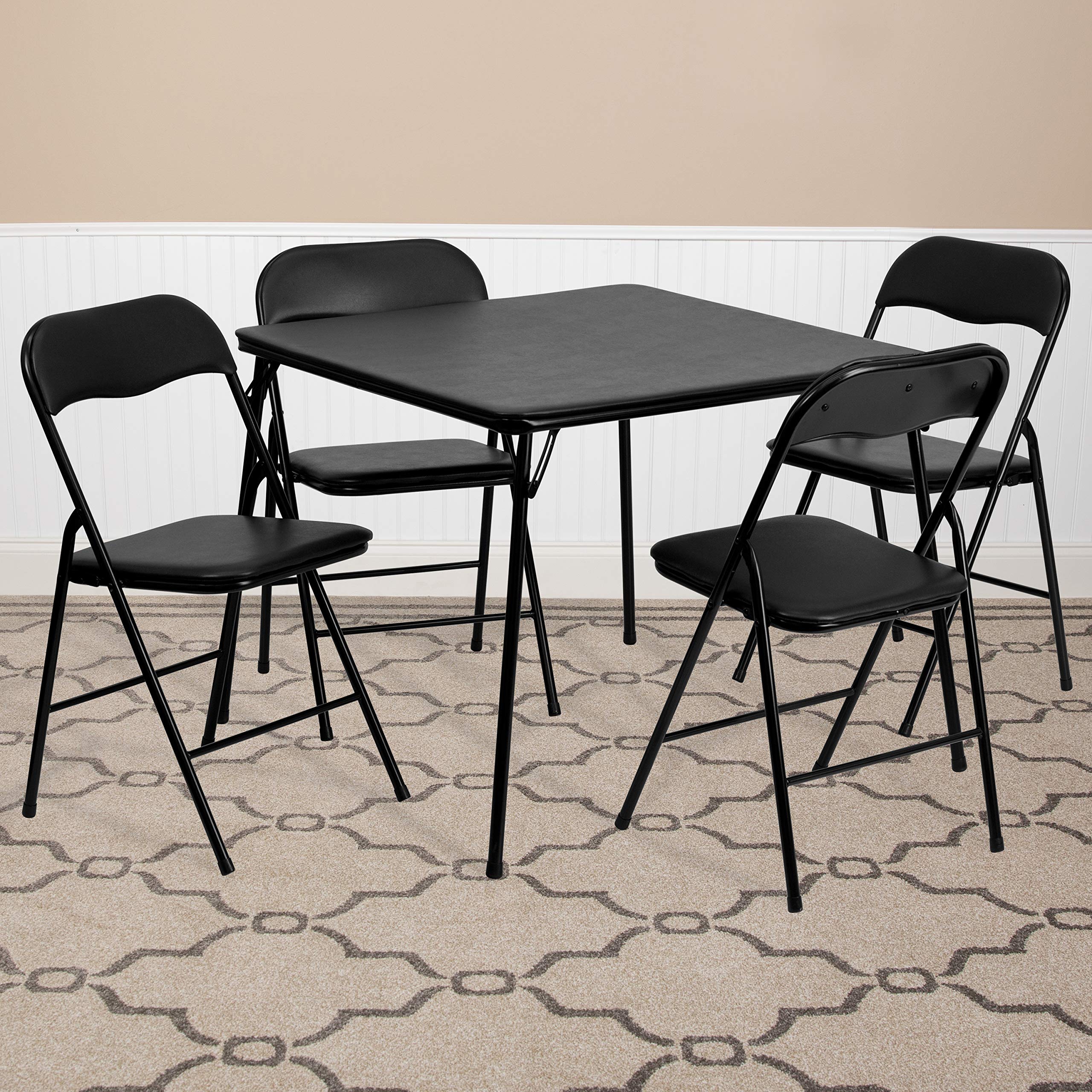 5 Piece Black Folding Game Room Card Table and Chair Set