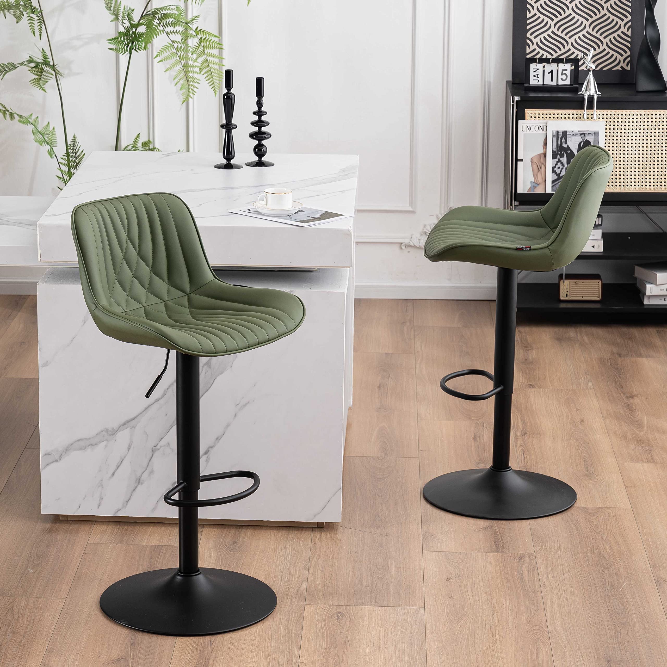 Modern Bar Stools Set of 2 Faux Leather Upholstered Barstools