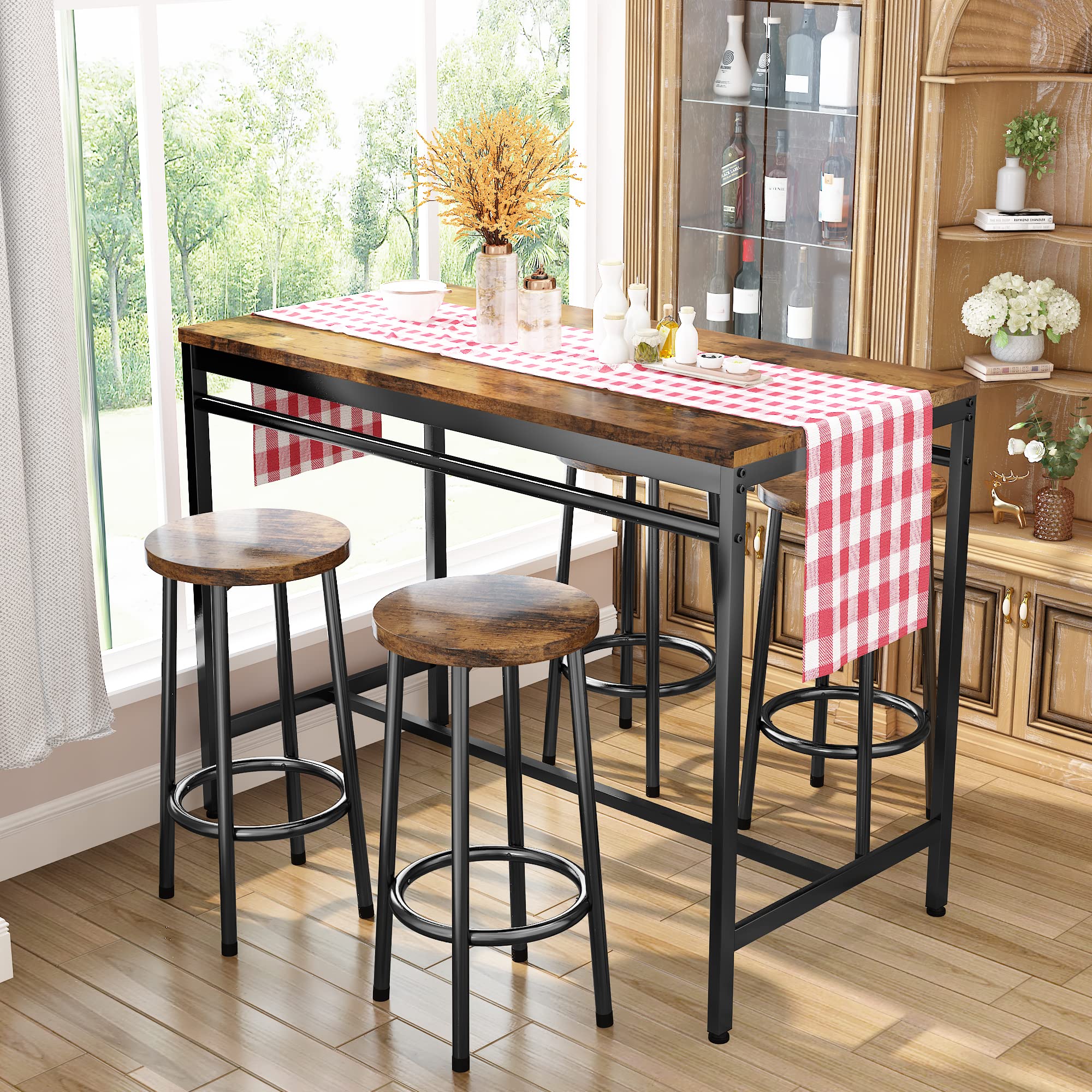 47" Dining Table Set with 4 Stools, 5-Piece Rectangular Kitchen Bar Table and Chairs