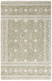 Micro-Loop Collection Area Rug - 5' x 8', Green & Ivory, Handmade Wool