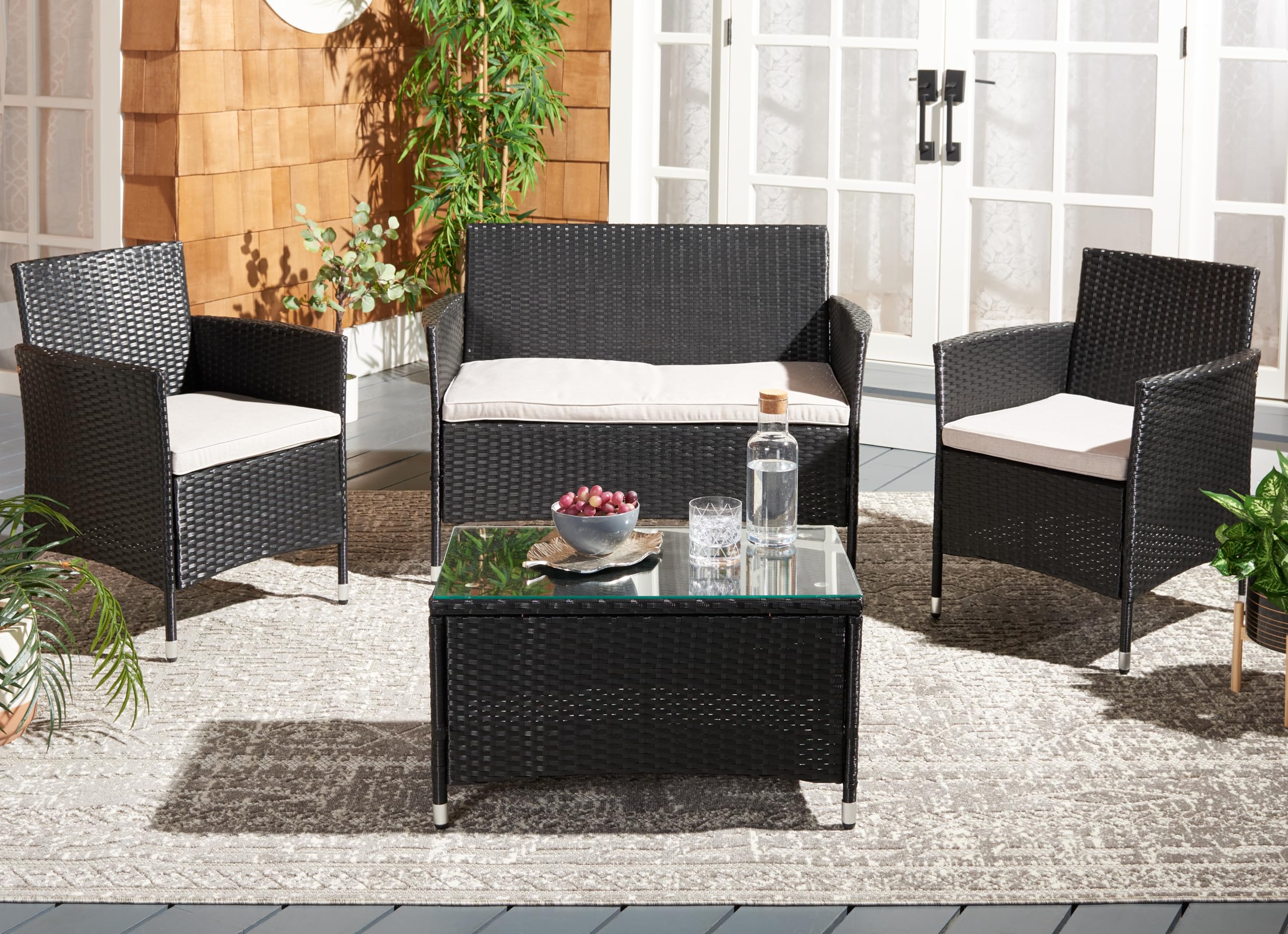 Outdoor Collection Bandele Black/Light Grey Cushion 4-Piece Conversation Patio Set
