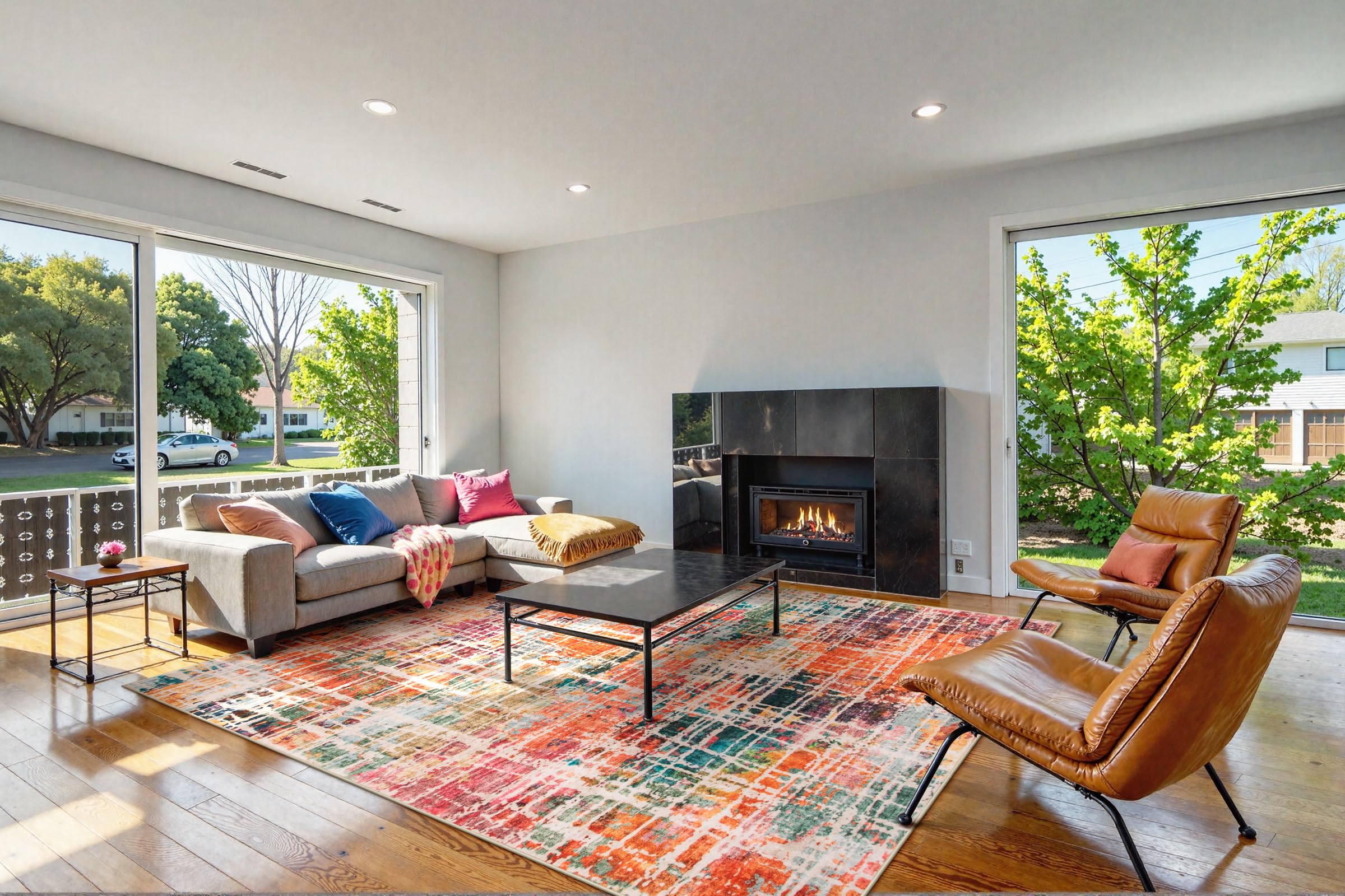 Multi Color Washable Area Rugs 8x10, Colorful Abstract Non Slip Foldable Rug