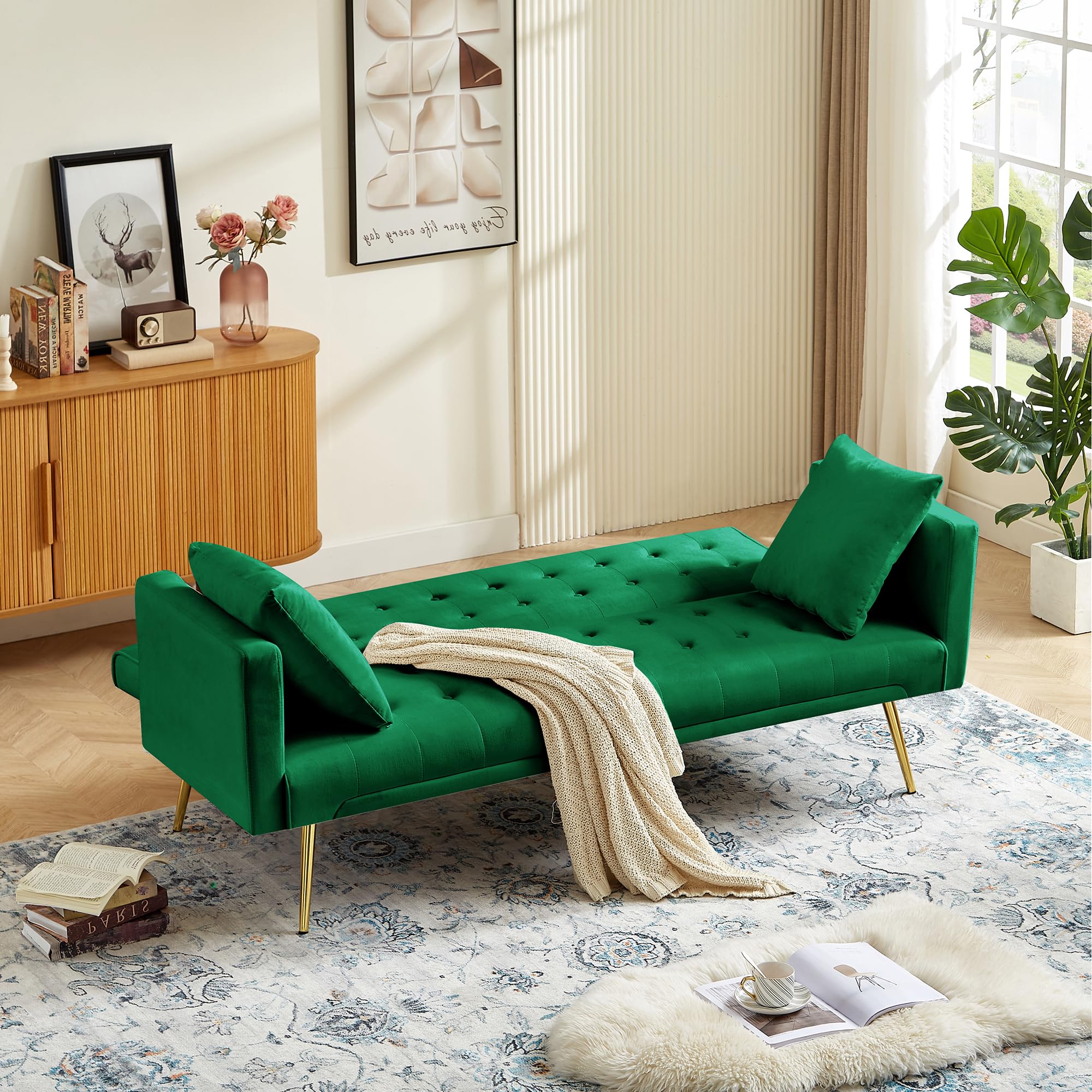 72"Modern Velvet Sofa Bed Futon,Convertible Folding Sleeper Bed Couches