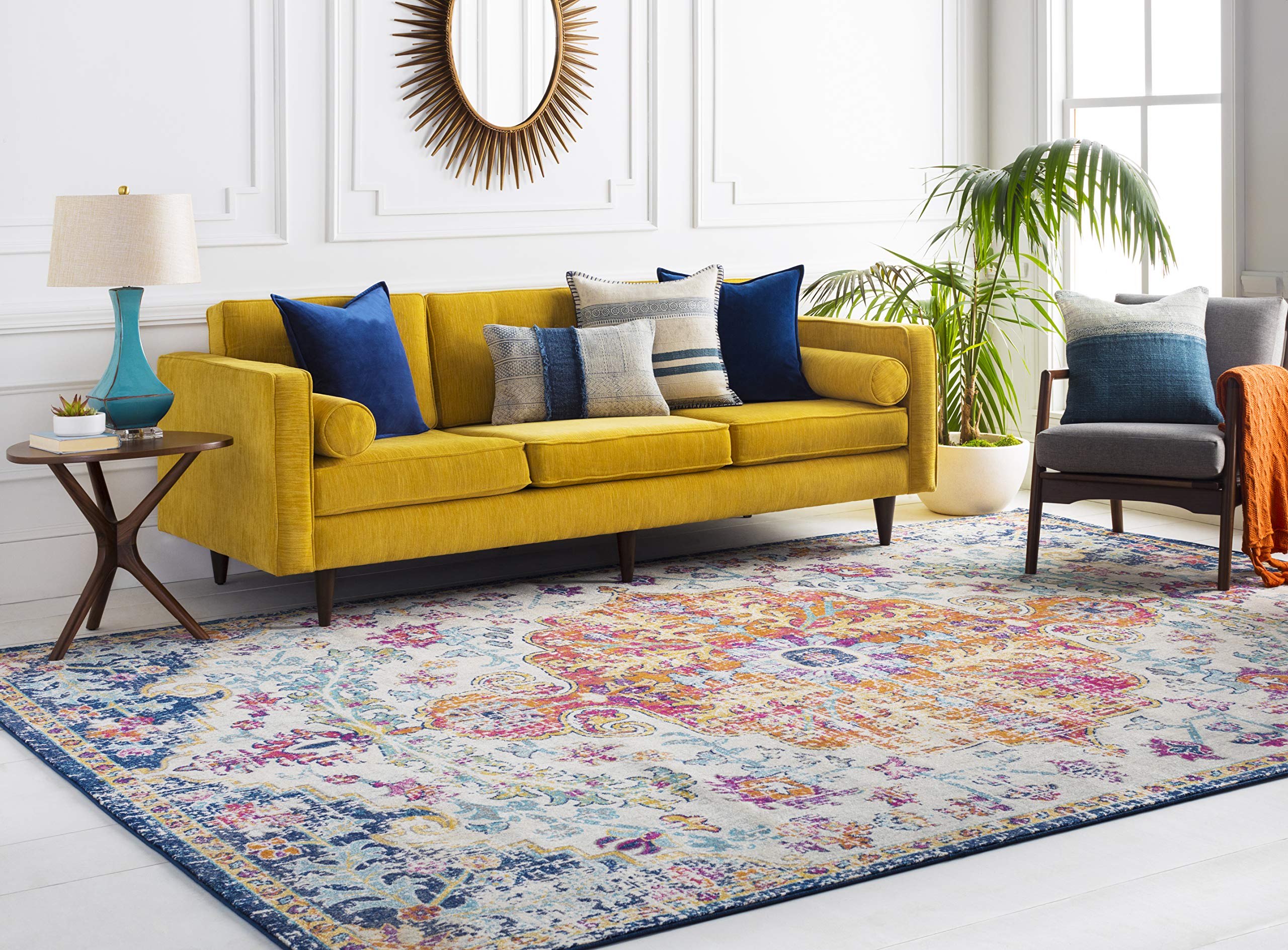 Odelia Vintage Bohemian Area Rug,7'10" x 10'3",Orange/Navy
