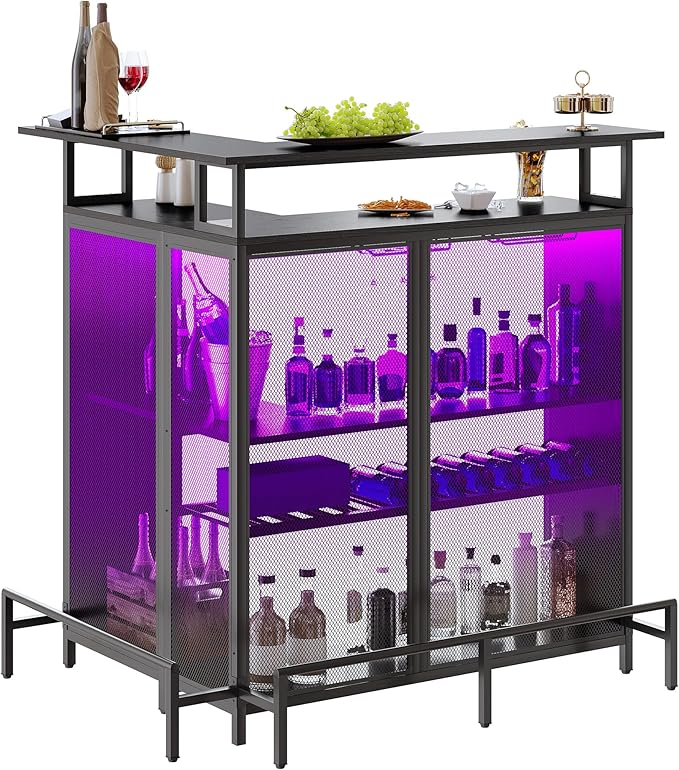 L-Shaped Home Bar Unit with LED Light APP Control
