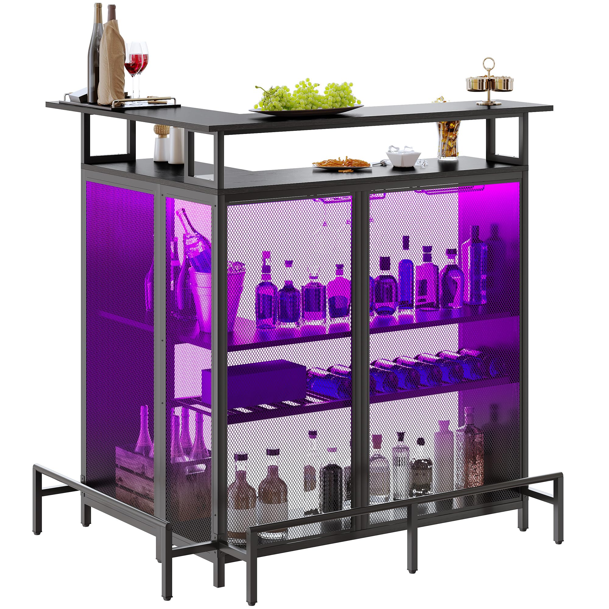 L-Shaped Home Bar Unit with LED Light APP Control