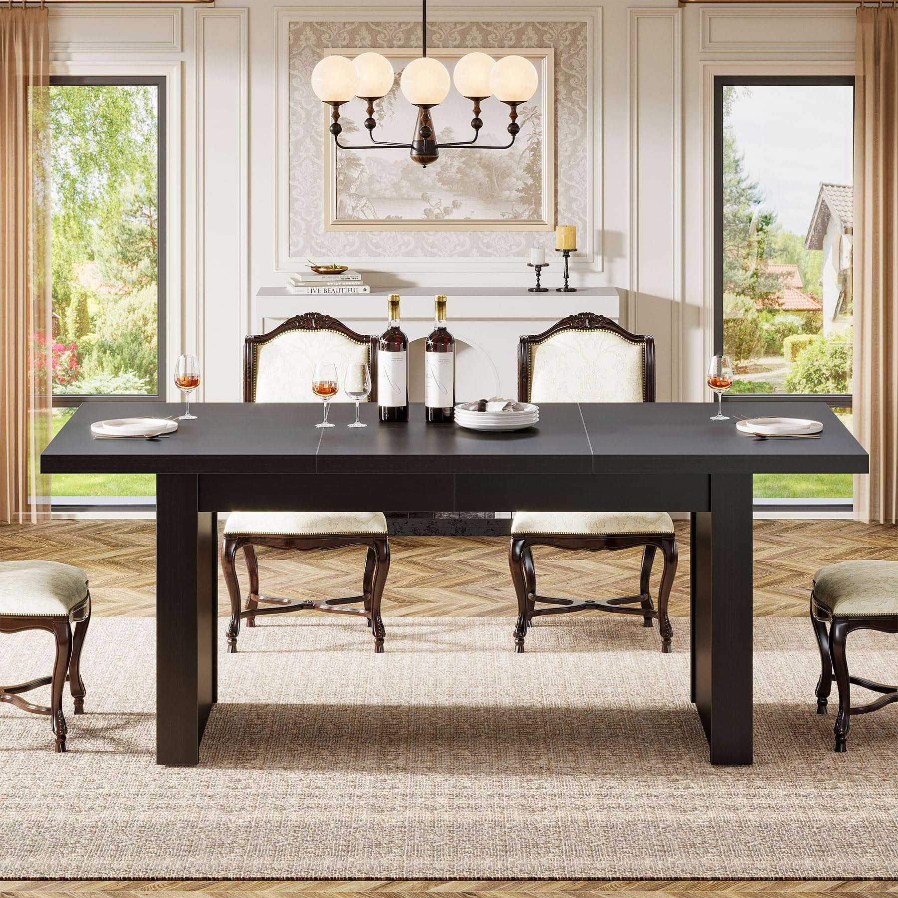 70.87-Inch Black Dining Room Table for 6-8, Modern Rectangular Kitchen Dinner Table