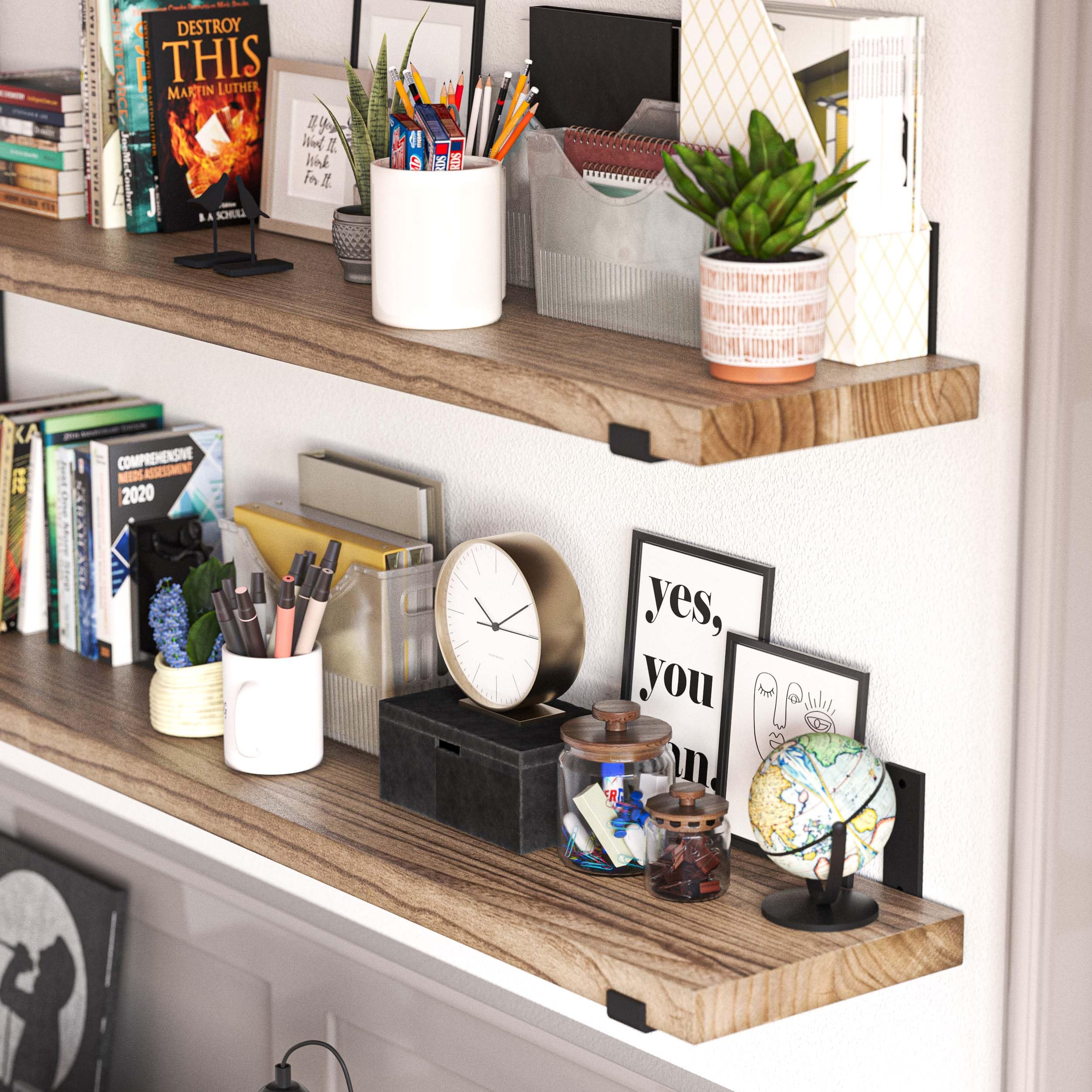 Forte 54" x 11.25" Wooden Book Shelves, Shelf for Wall Decor, Large Floating Shelves