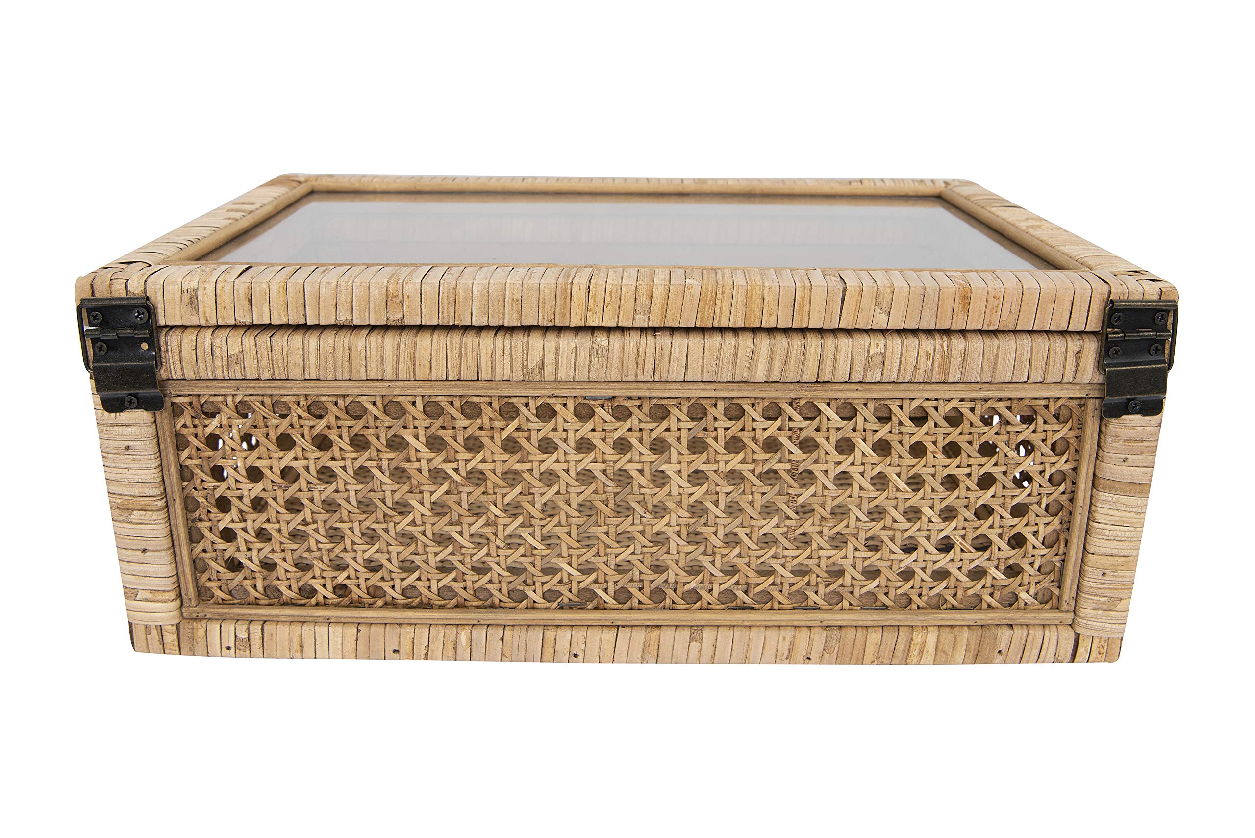 Modern Decorative Rectangle Woven Rattan and Wood Display Boxes