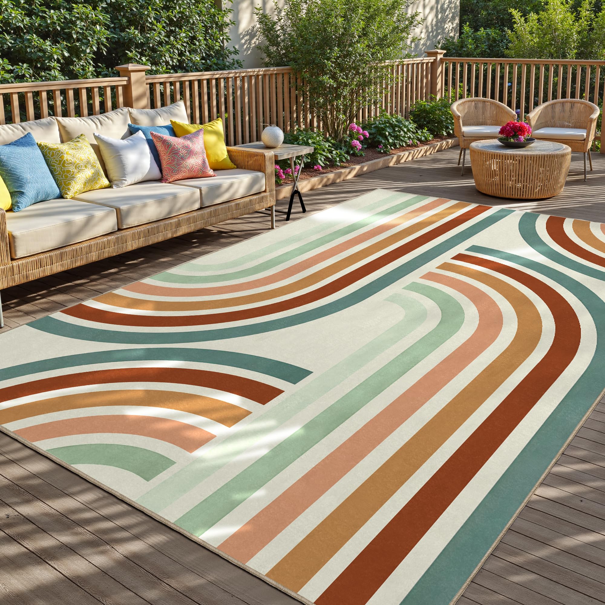 Indoor Outdoor Area Rug, Mid Century Modern Multicolored Outdoor Patio Rug