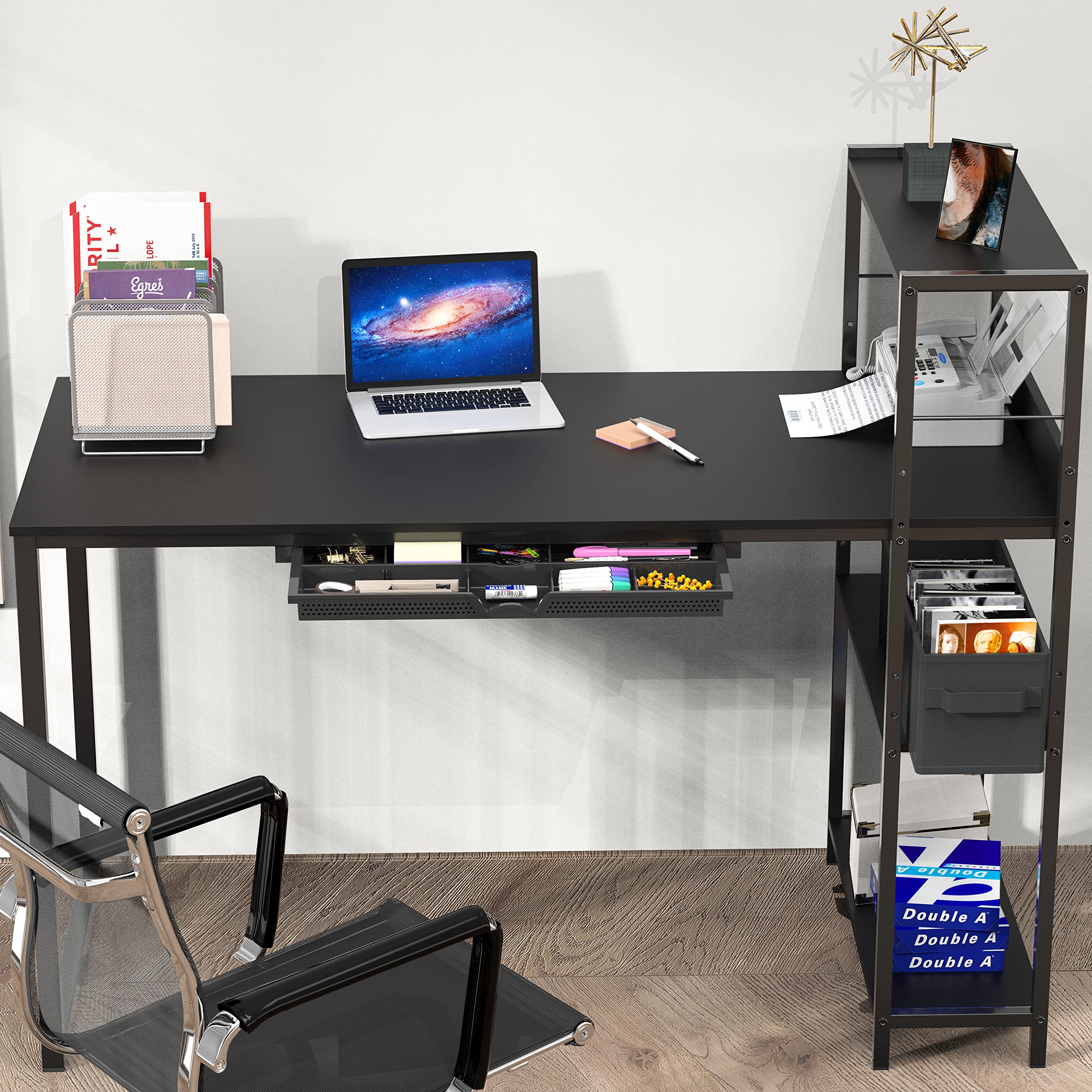 46-Inch Home Office Mission Computer Desk with Side Shelf and Drawer, Black