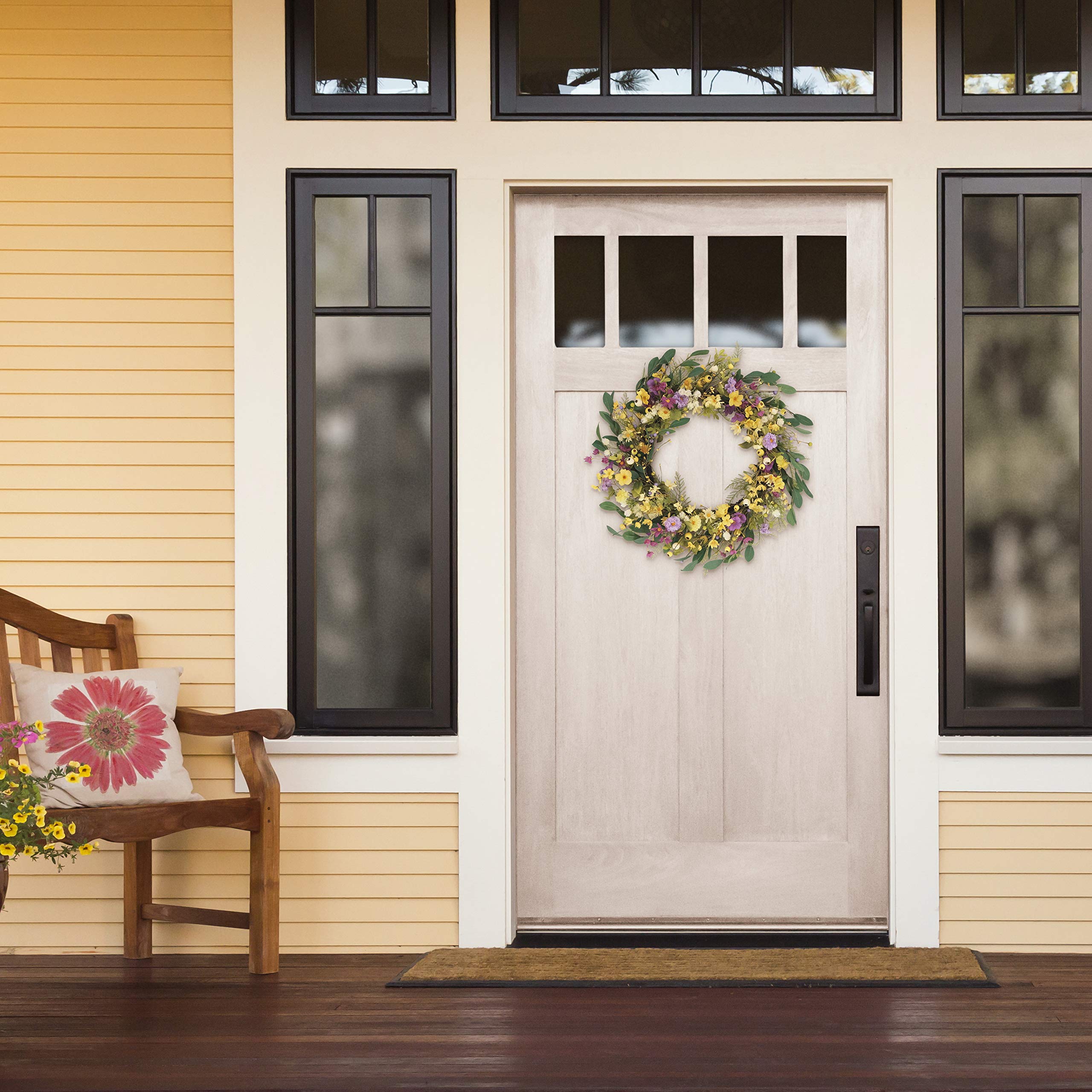 30" Artificial Dogwood, Daisy, and Poppy Floral Spring Door Wreath