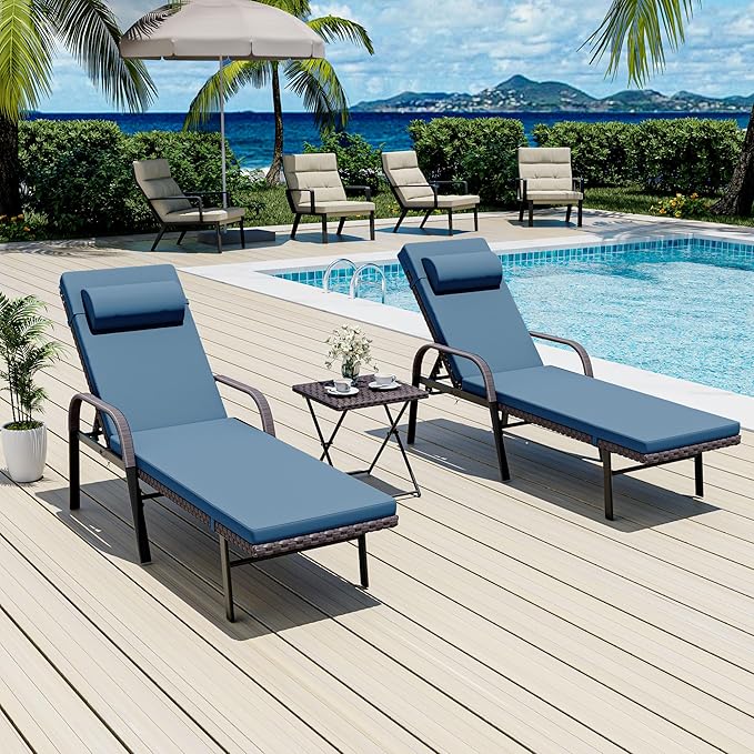 3 Pieces Patio Chaise Lounger,Aluminum Outdoor Loungers with Adjustable Backrest