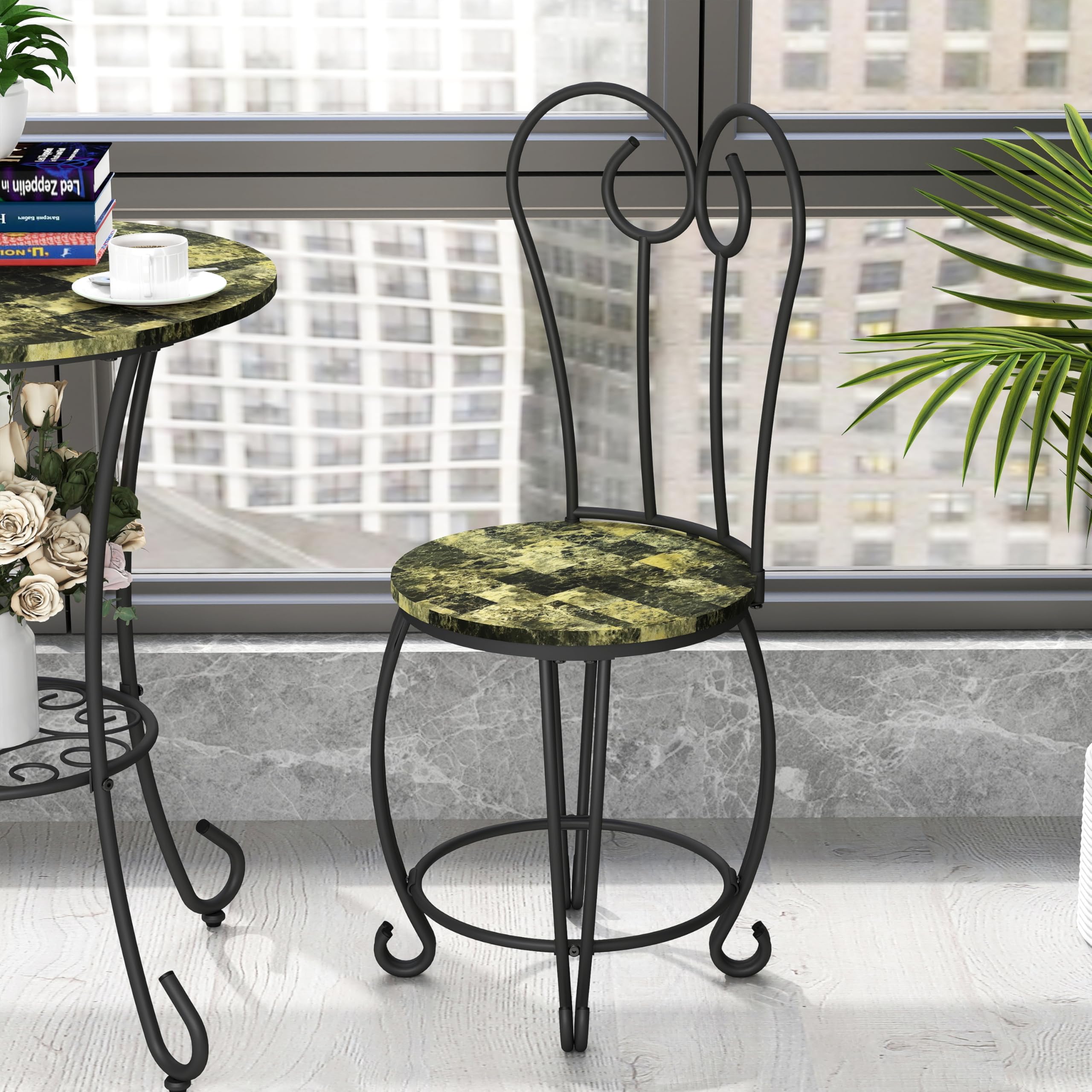 3-Piece Bistro Table Set, American Style Wrought Iron Dining Set with Round Table & 2 Chairs