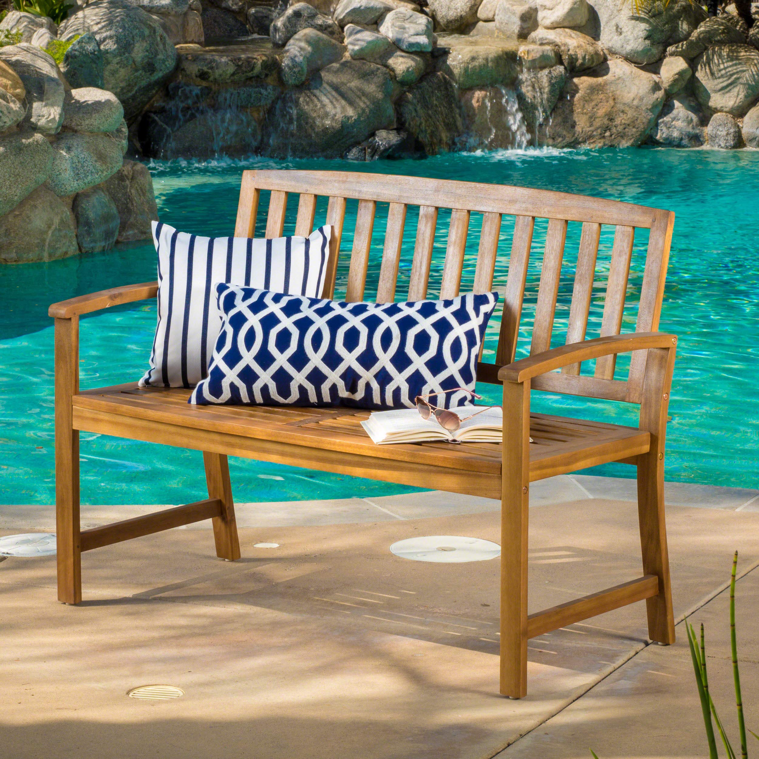Loja Acacia Bench, Teak Finish