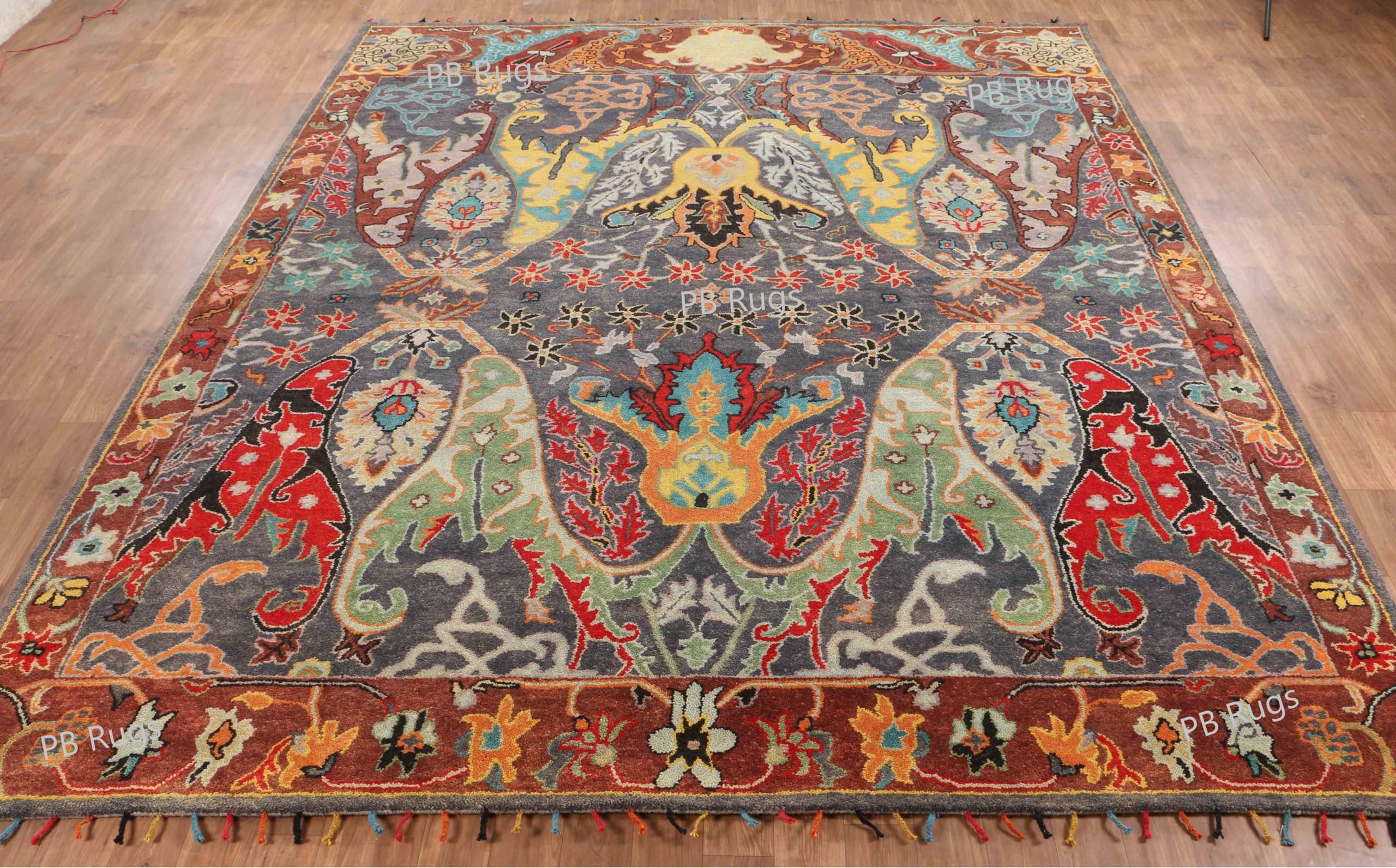 William Morris Old Ikat Elegant Design Grey Handmade Traditional Oriental