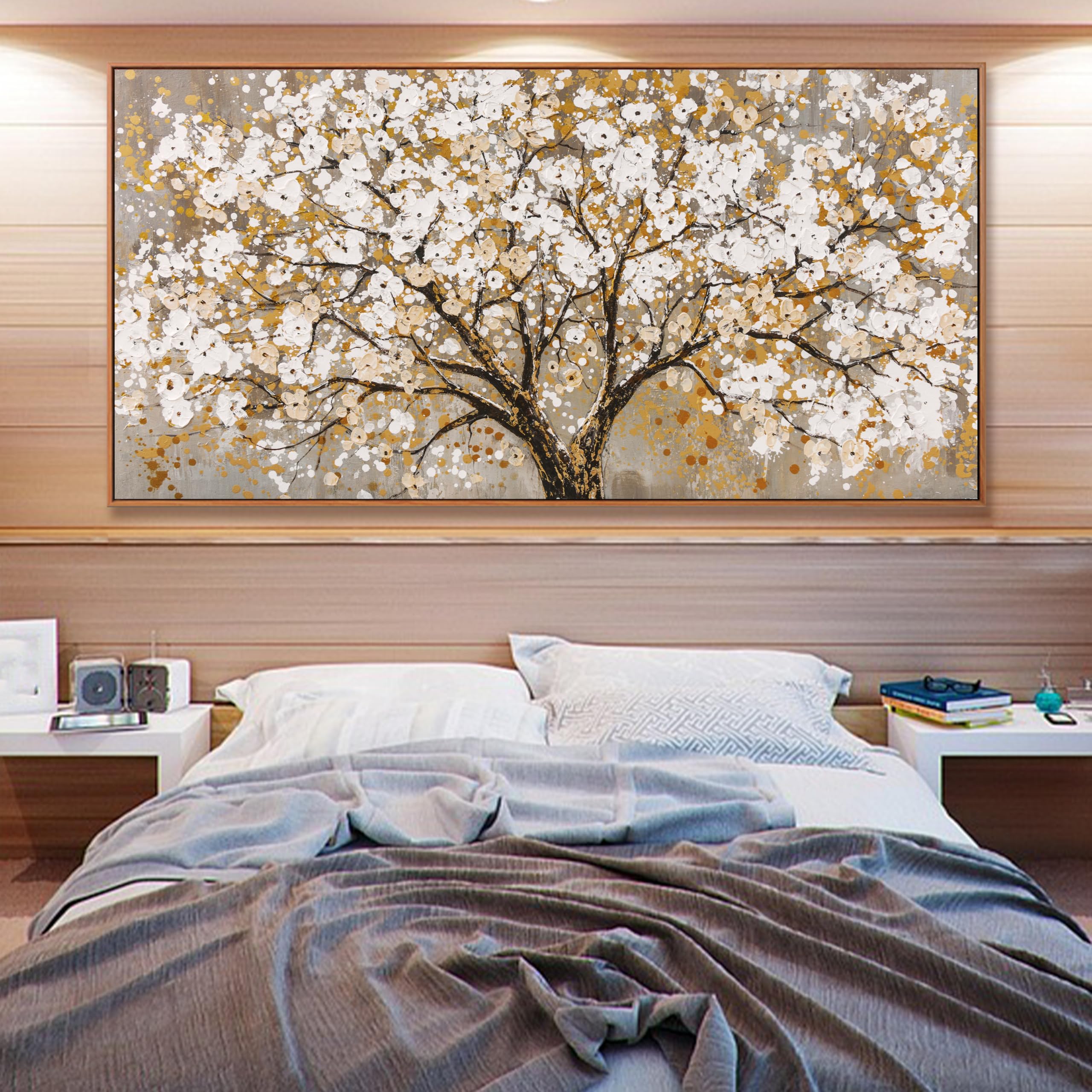 Large Wall Art Gold Abstract Tree Of Life Framed Modern Artwork Canvas Painting