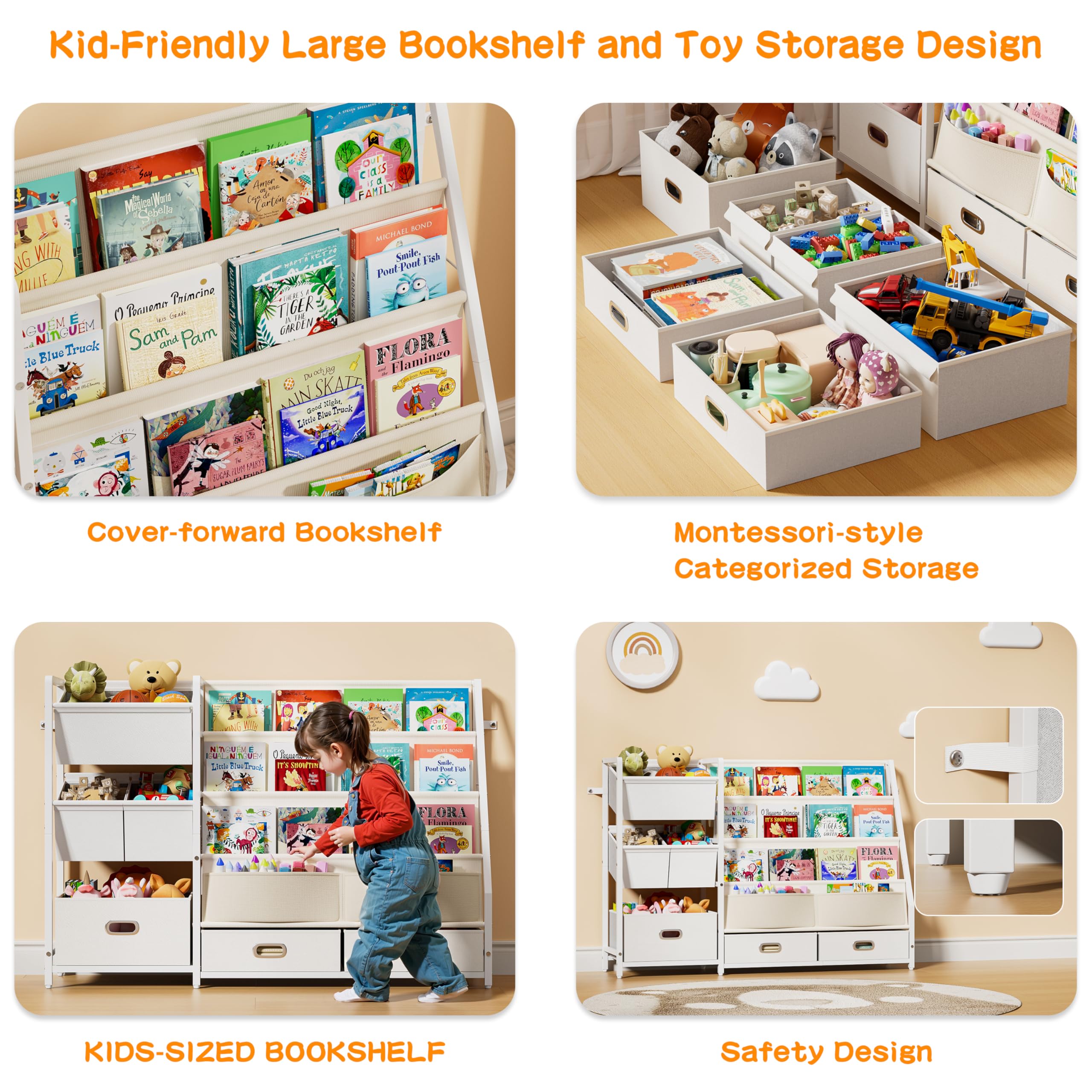 HAVLOTII Kids Bookshelf and Toy Storage - Book Shelf for Kids Rooms, Toddler Bookshelves Baby Bookcase for Nursery, Montessori Toy Organizer, 6 Toy Bins for Kids Toy Storage