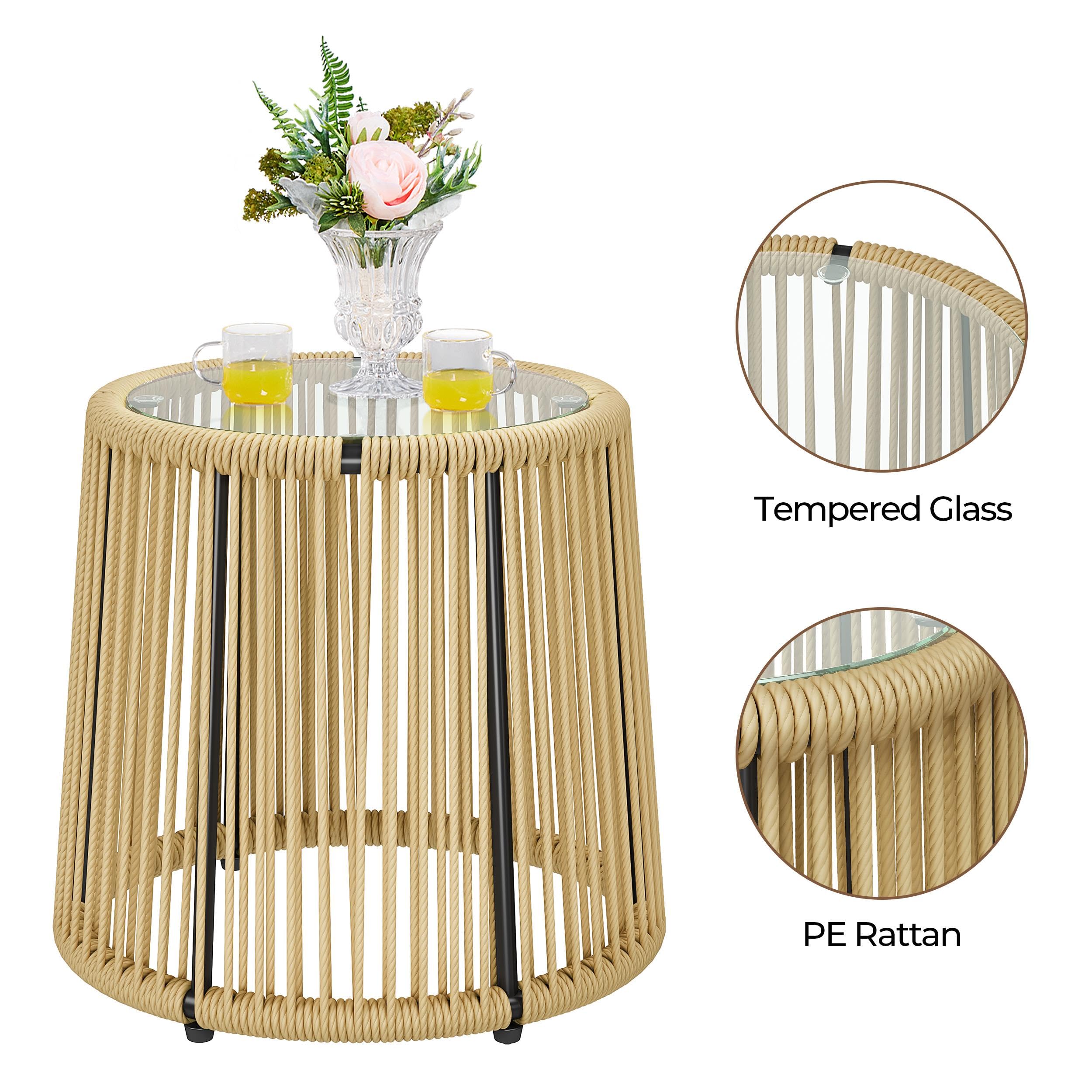 3 Piece Patio Rattan Bistro Set, Outdoor All Weather PE Wicker Conversation Furniture Set