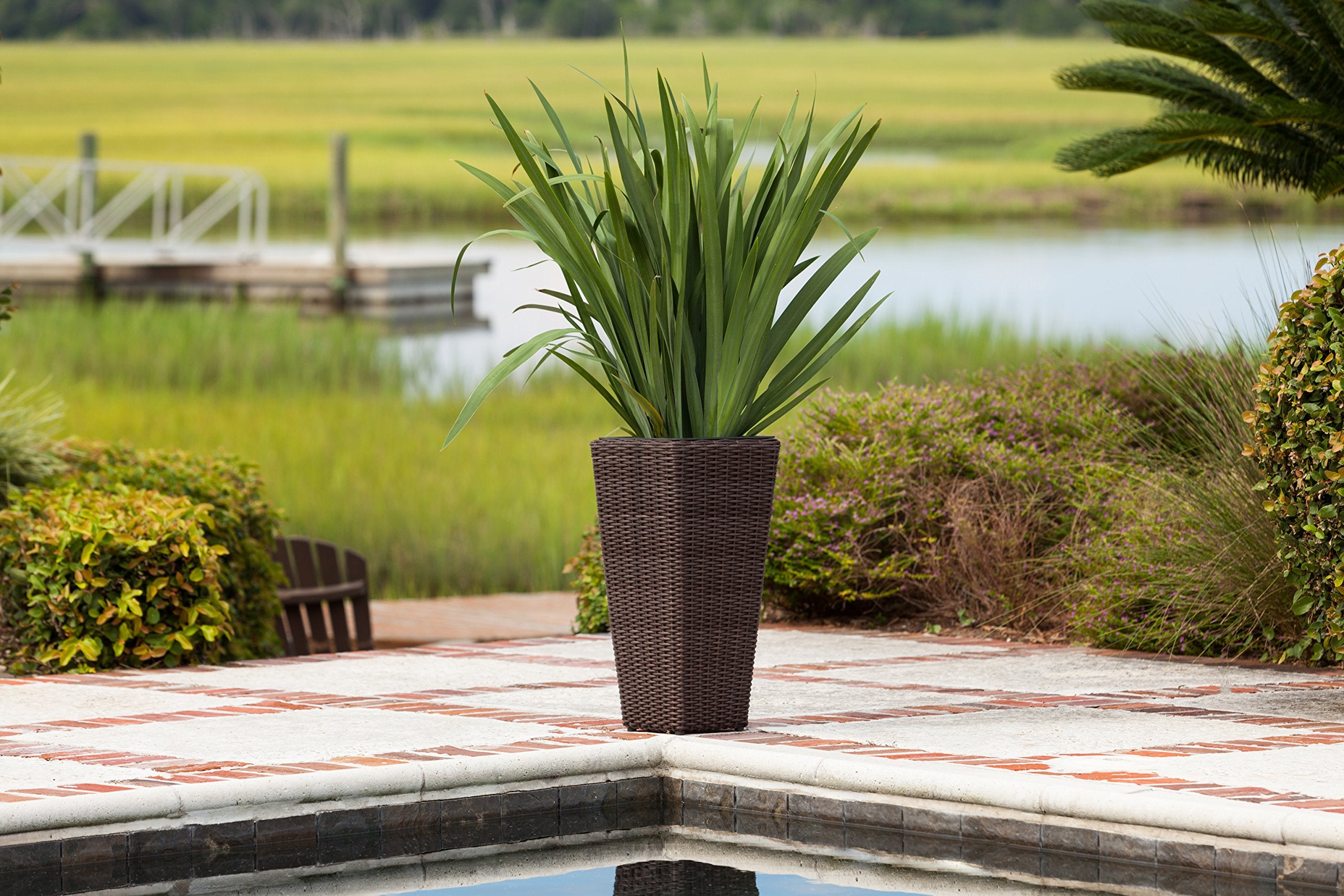 62501 Alto Wicker All-Weather Planter Set with Liners Tall Plant Decor Box for Outdoors