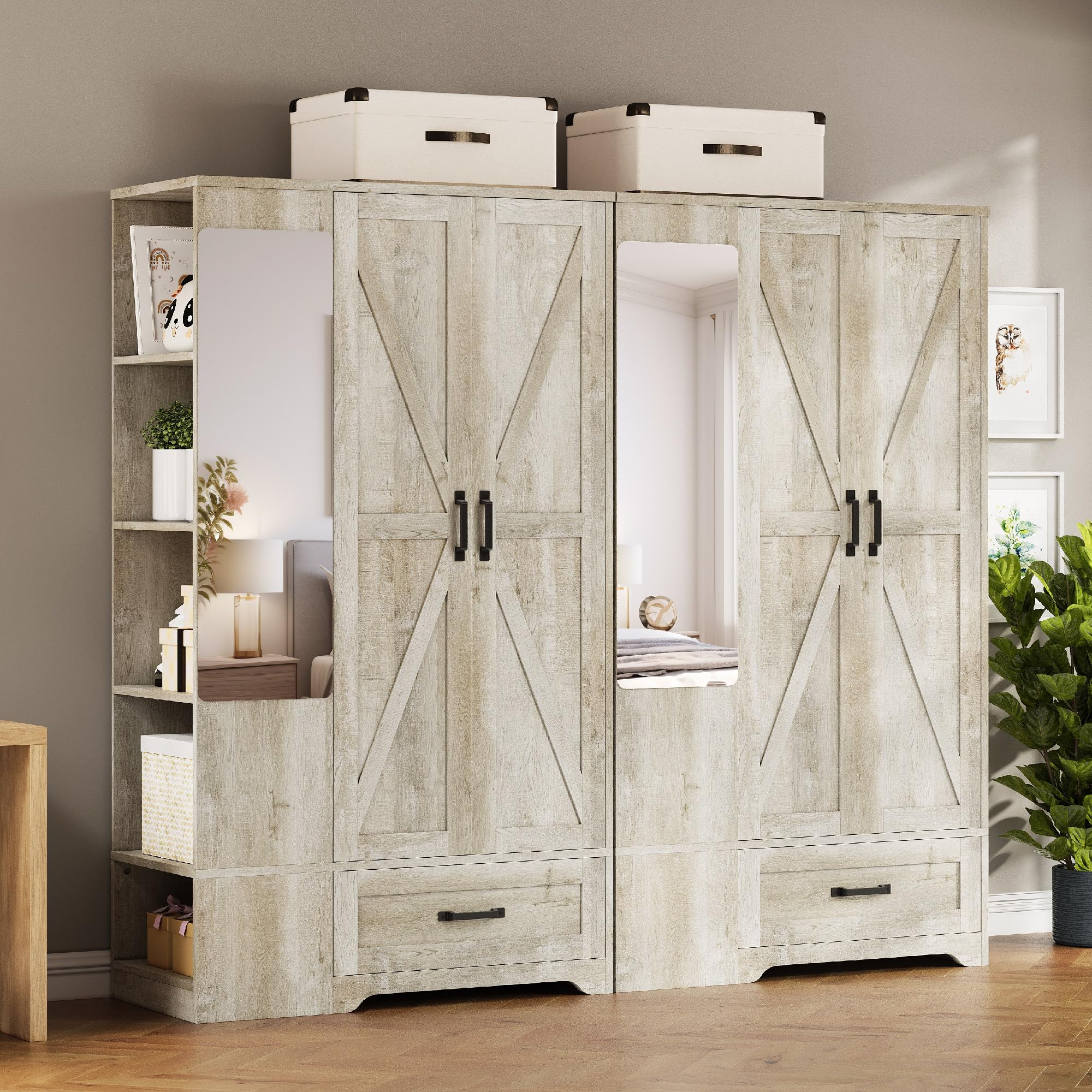 Armoire Wardrobe Closet 70 Inches, Large Storage with Mirror
